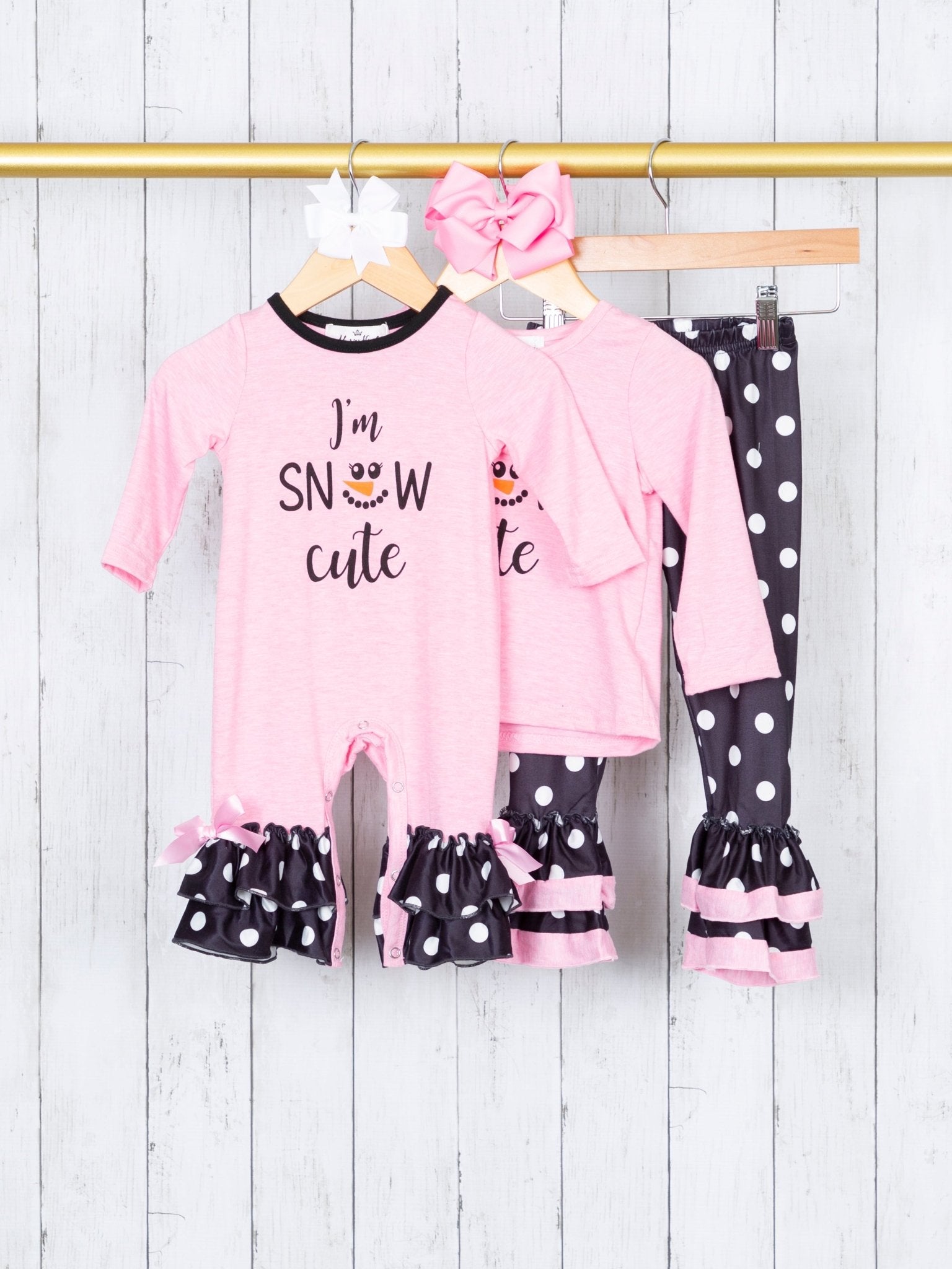 Pink "I'm Snow Cute" Ruffle Outfit - Marie Nicole Clothing