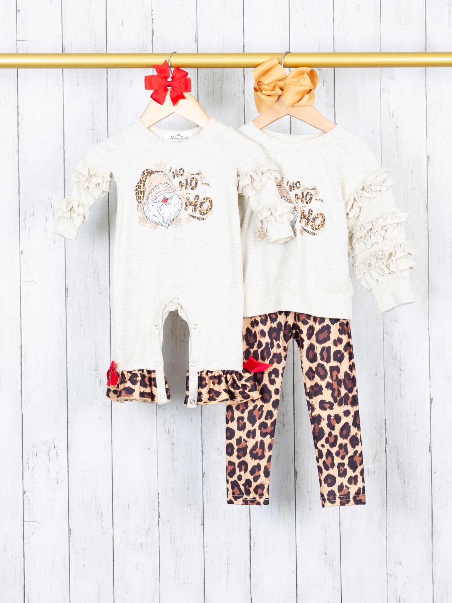 Leopard Santa Ruffle Outfit - Marie Nicole Clothing