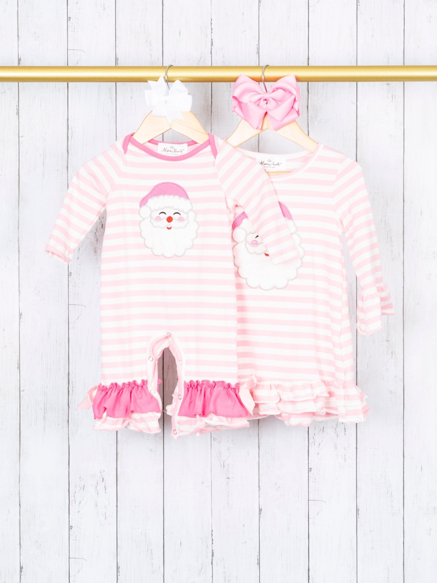 Pink Striped Santa Ruffle Dress - Marie Nicole Clothing