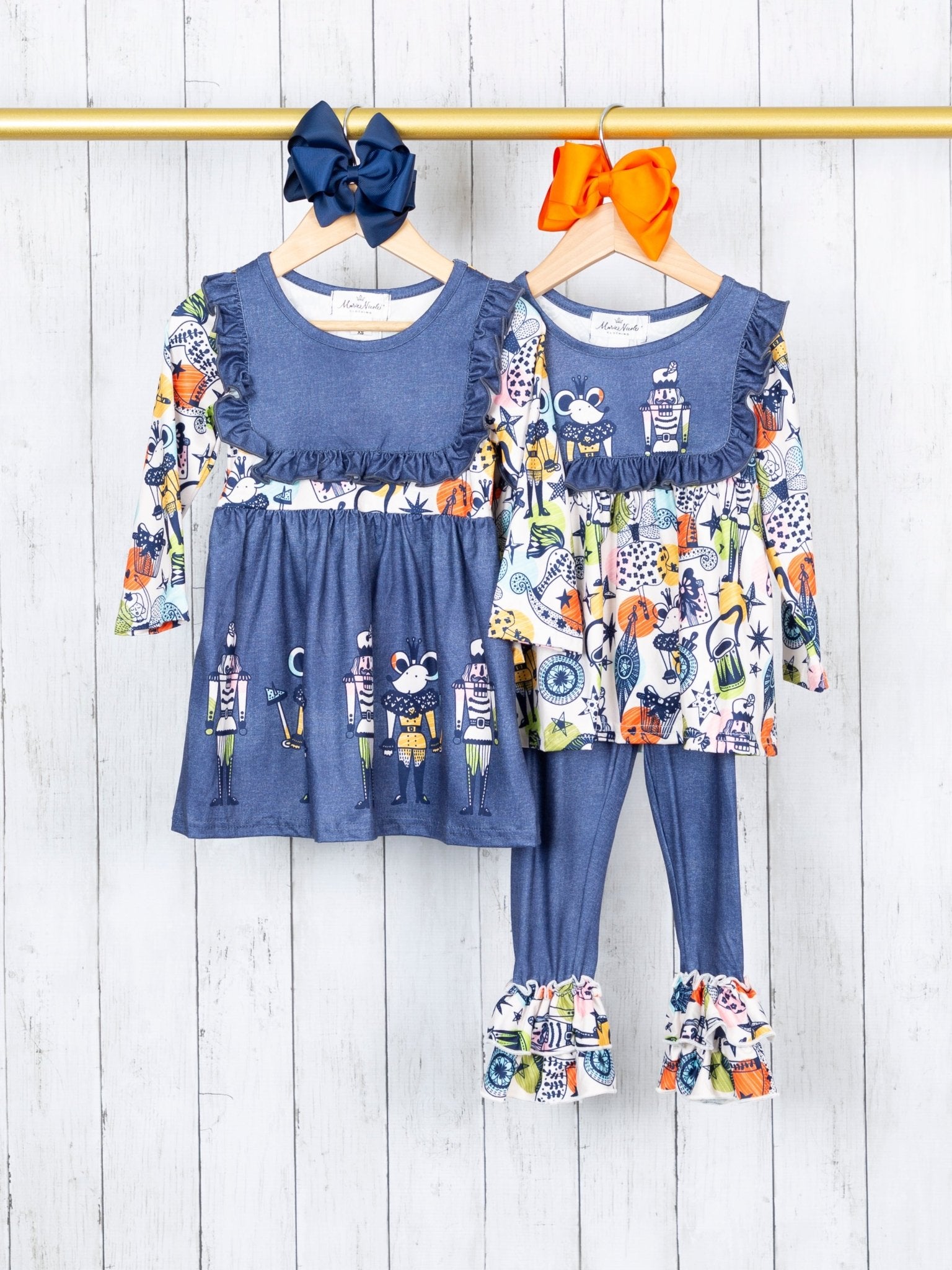 Chambray Nutcracker Ruffle Dress - Marie Nicole Clothing