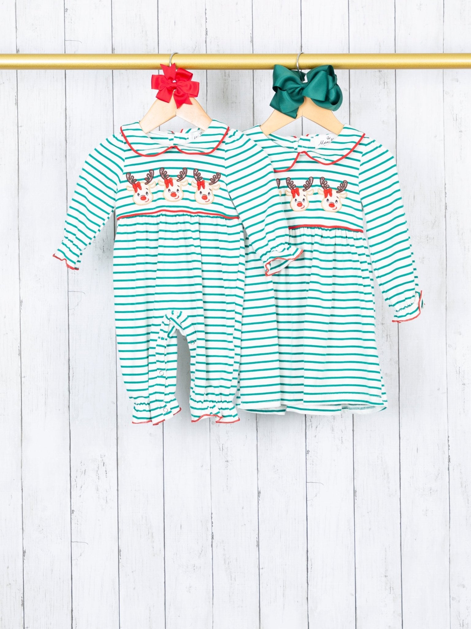 Green Striped Vintage Reindeer Dress - Marie Nicole Clothing