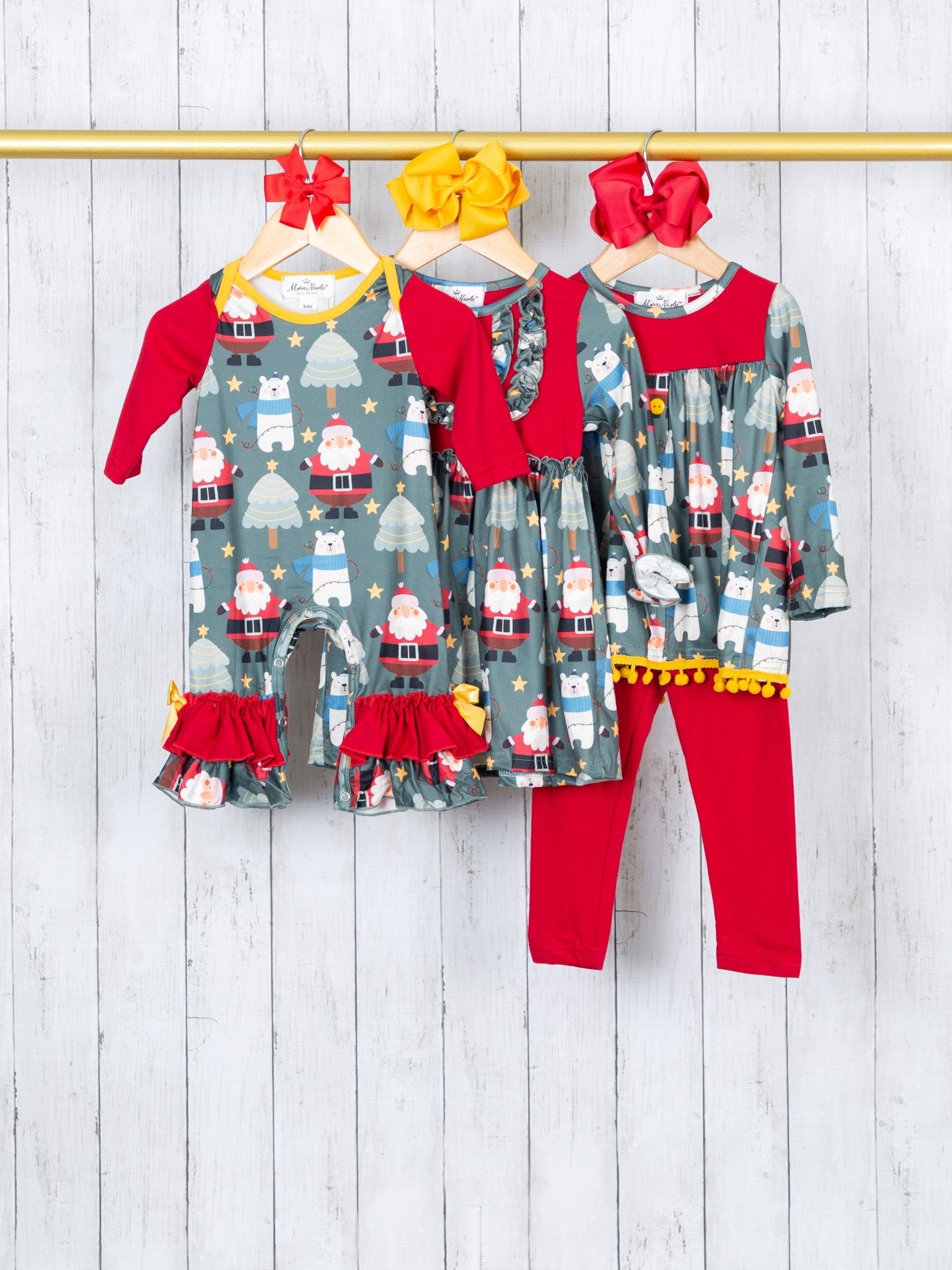 Green Santa Ruffle Romper - Marie Nicole Clothing
