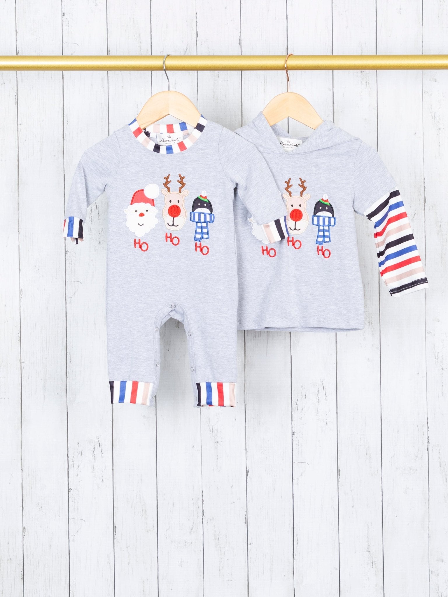 "HO HO HO" Striped Romper - Marie Nicole Clothing