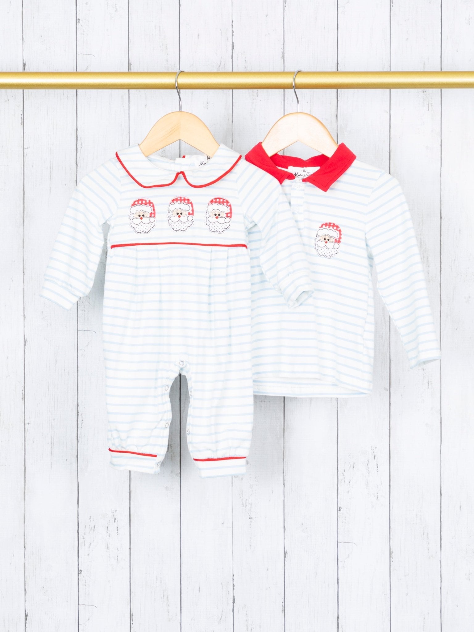 Light Blue Striped Santa Vintage Romper - Marie Nicole Clothing