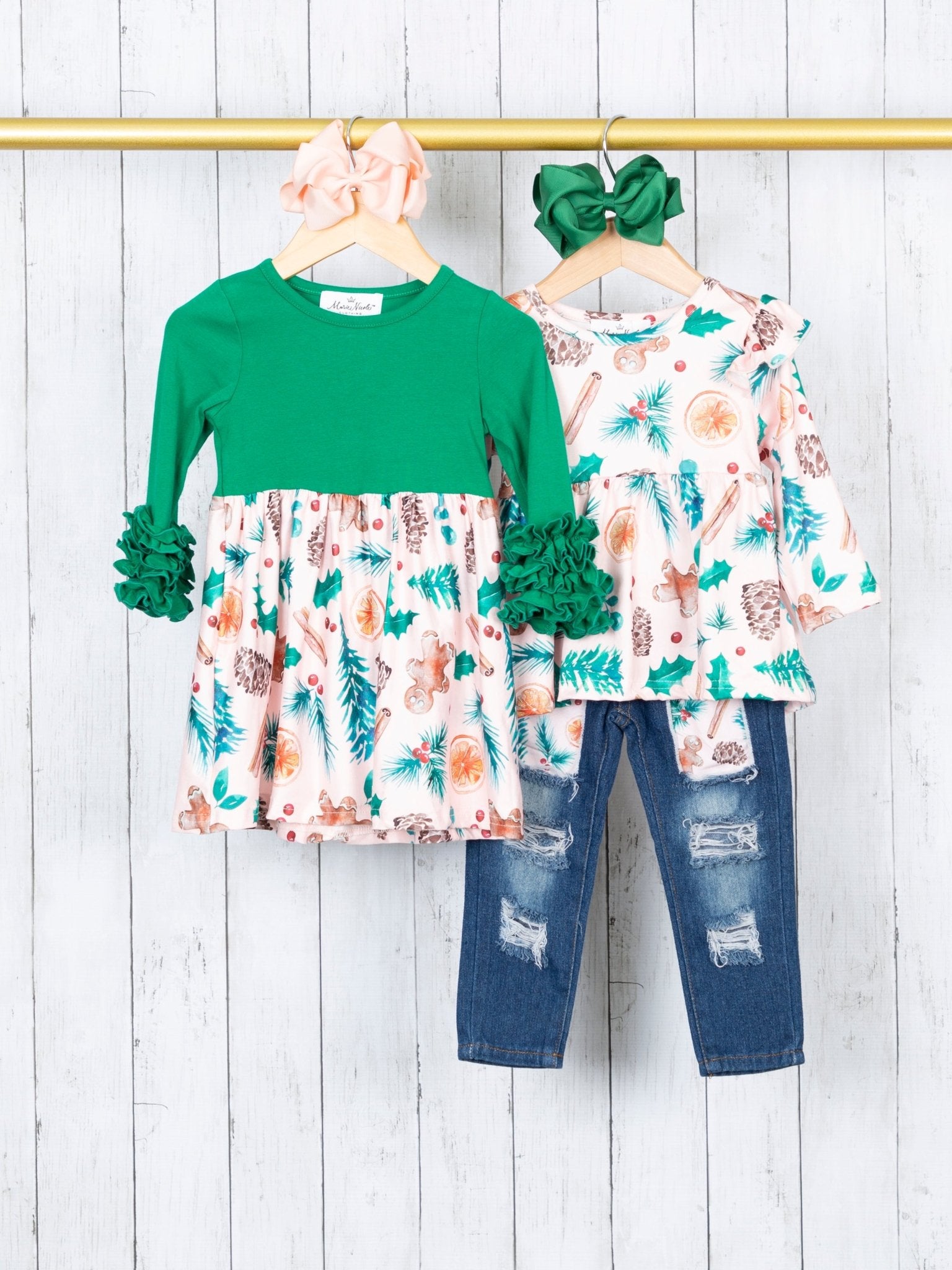 Green Gingerbread Icing Ruffle Dress - Marie Nicole Clothing