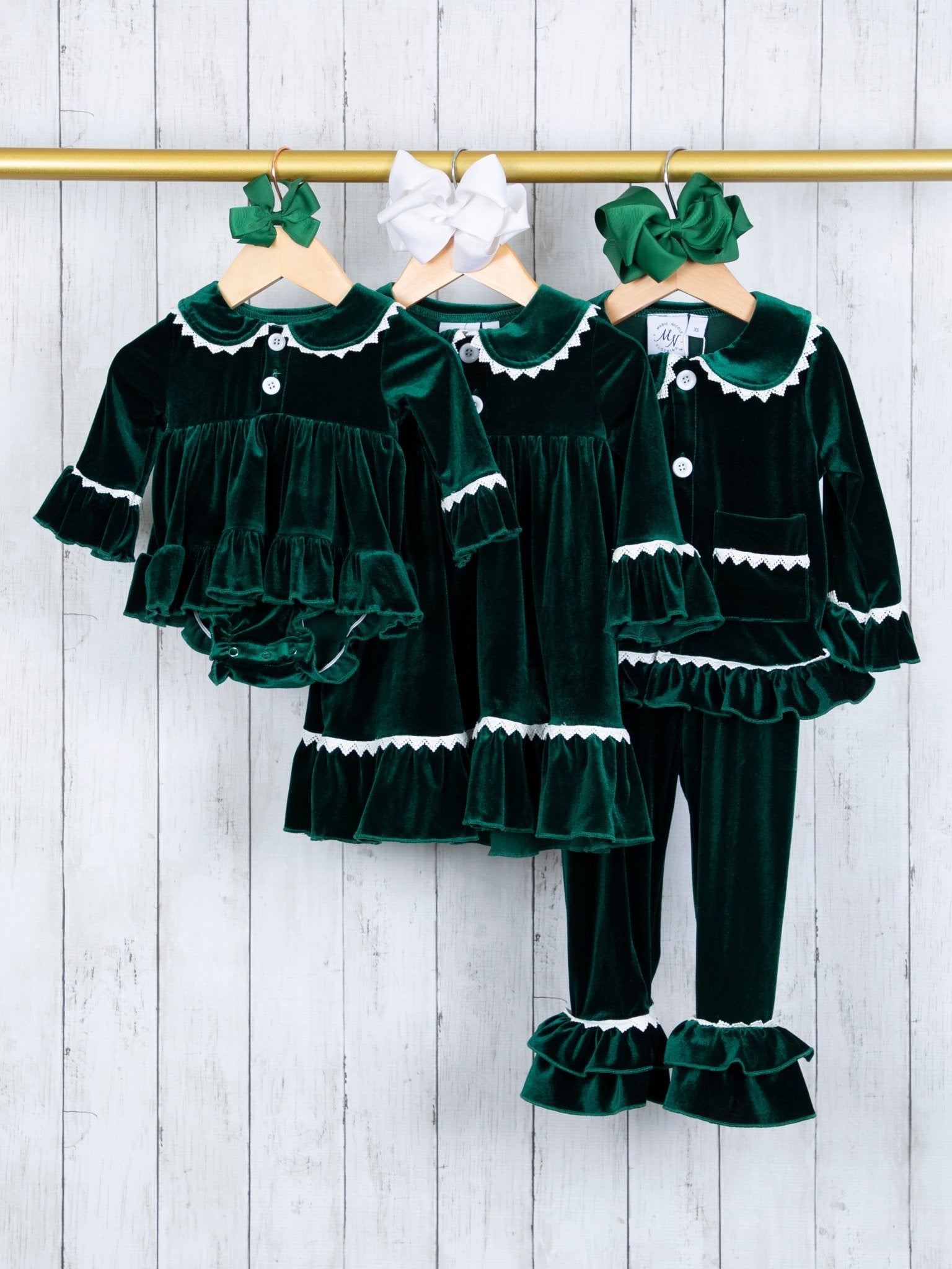 Emerald Velvet Ruffle Dressy Romper - Marie Nicole Clothing