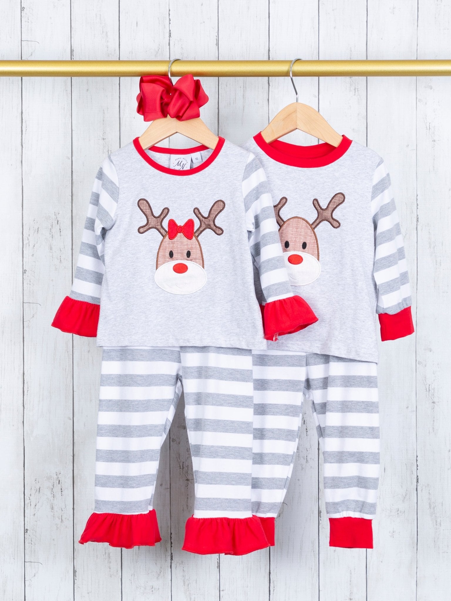 Striped Reindeer Pajamas - Boys & Girls - Marie Nicole Clothing