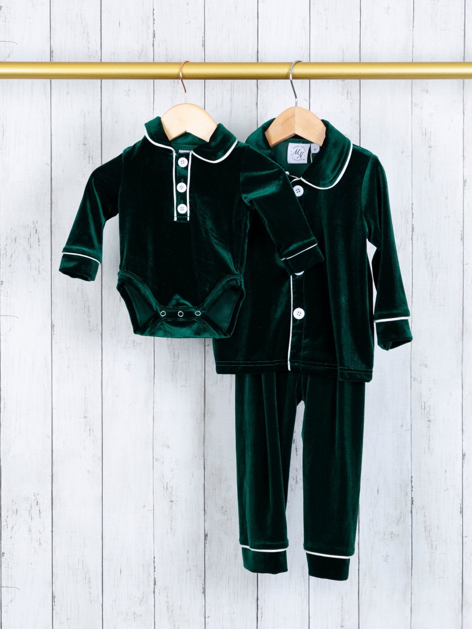 Emerald Velvet Pajama Romper - Marie Nicole Clothing