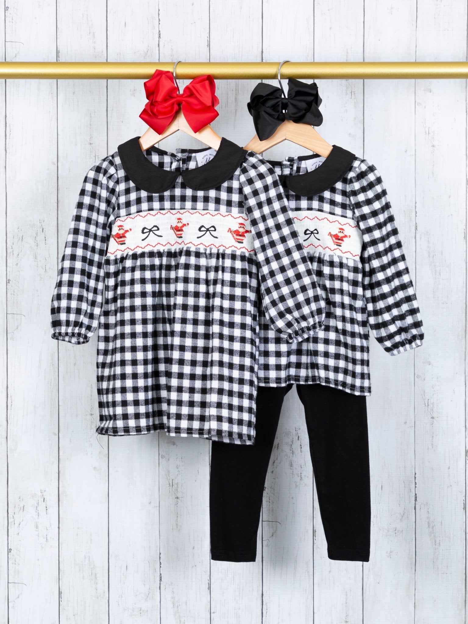 Gingham Smocked Santa Vintage Dress - Marie Nicole Clothing