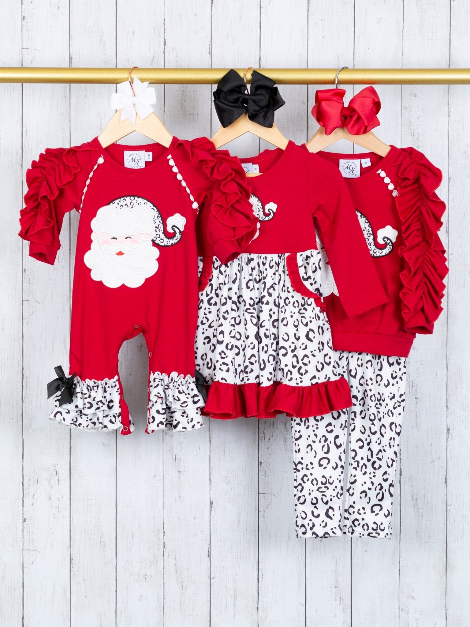 Snow Leopard Santa Ruffle Romper - Marie Nicole Clothing