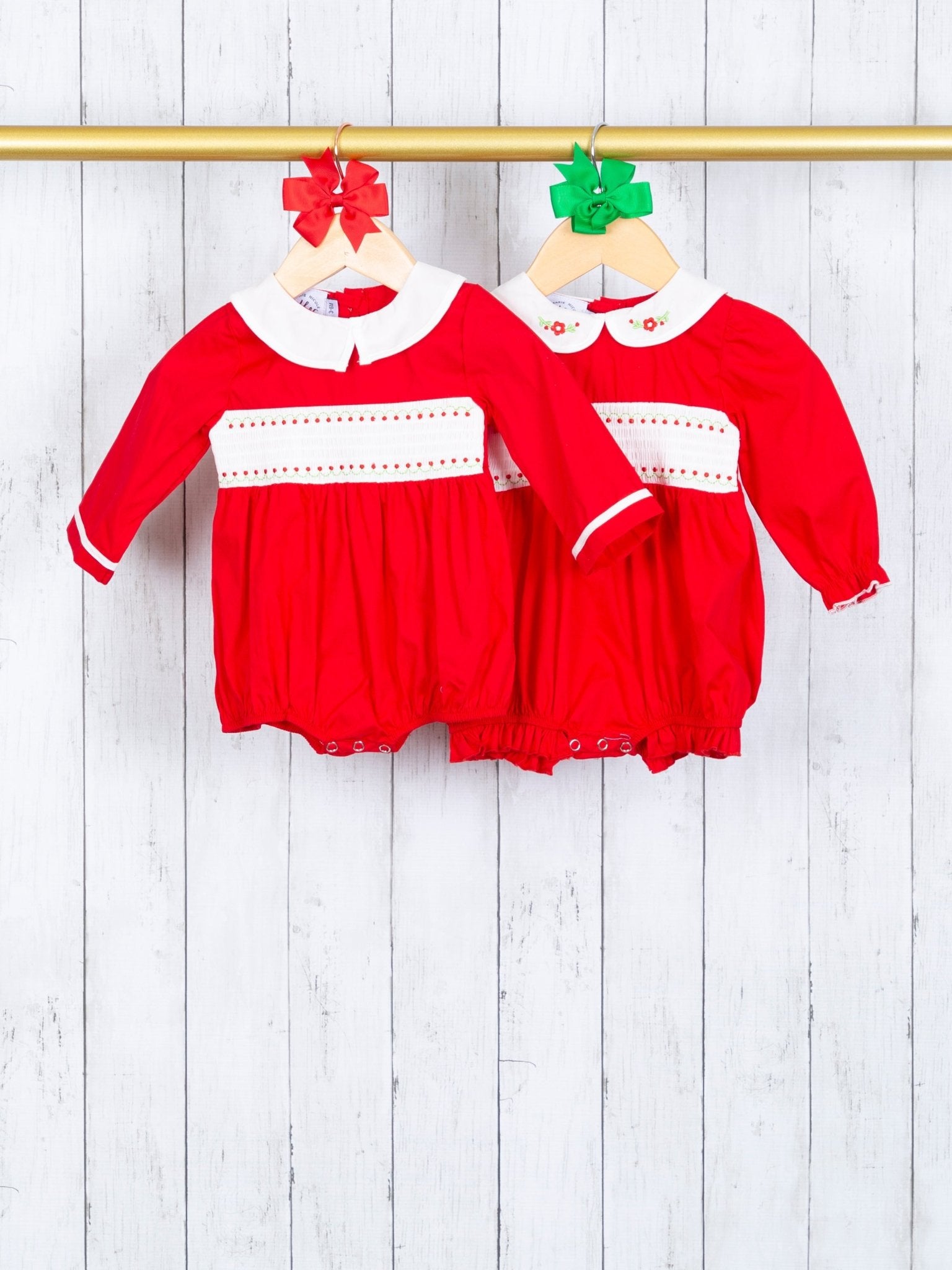 Red Smocked Vintage Romper - Marie Nicole Clothing