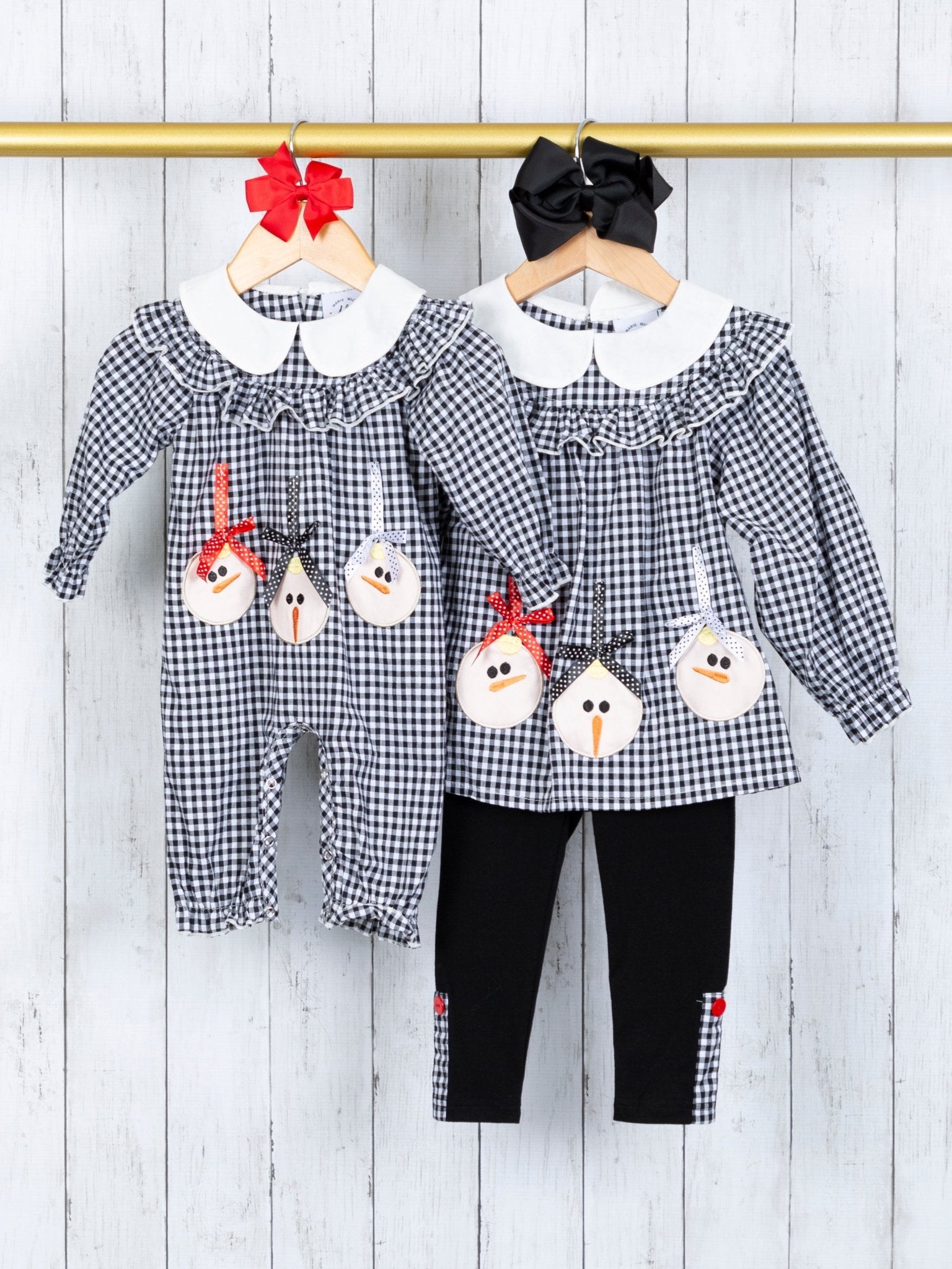 Gingham Snowman Vintage Ruffle Outfit - Marie Nicole Clothing
