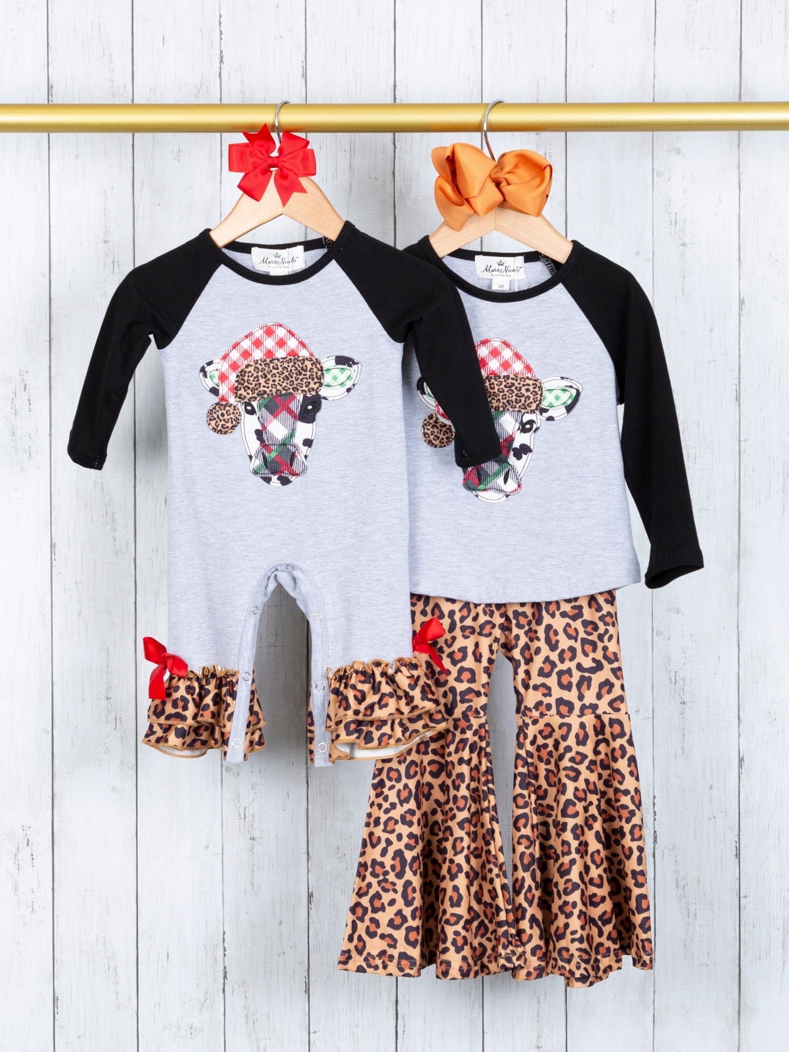 Festive Leopard Cow Bell Bottom Outfit - Marie Nicole Clothing