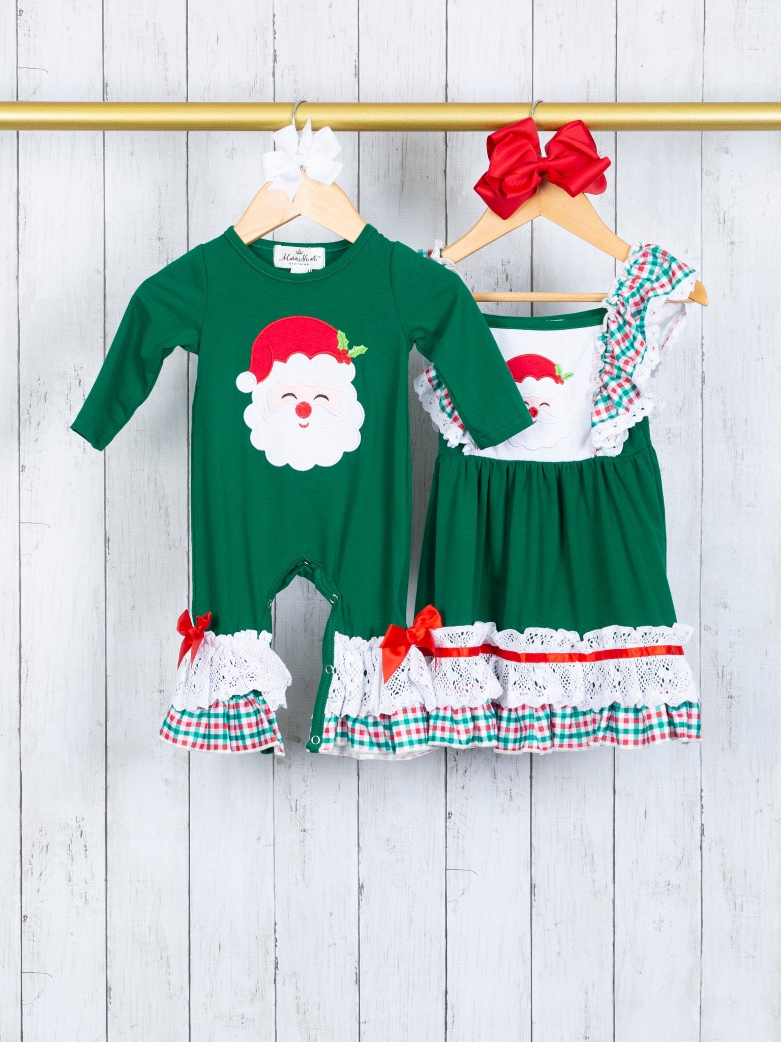 Hunter Green Santa Flutter Sleeve Dress - Marie Nicole Clothing