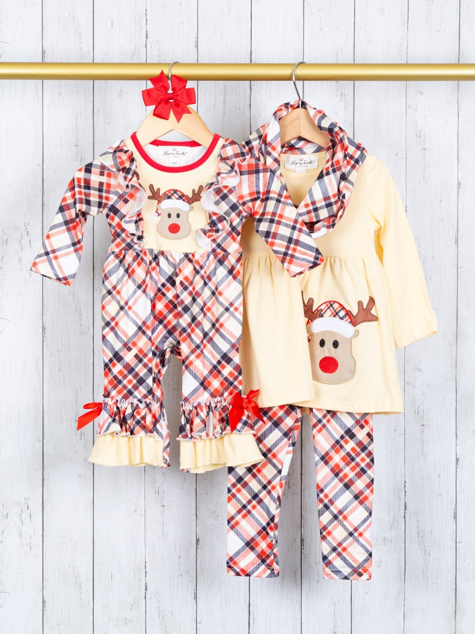 Yellow Reindeer Plaid 3 - Piece Outfit - Marie Nicole Clothing