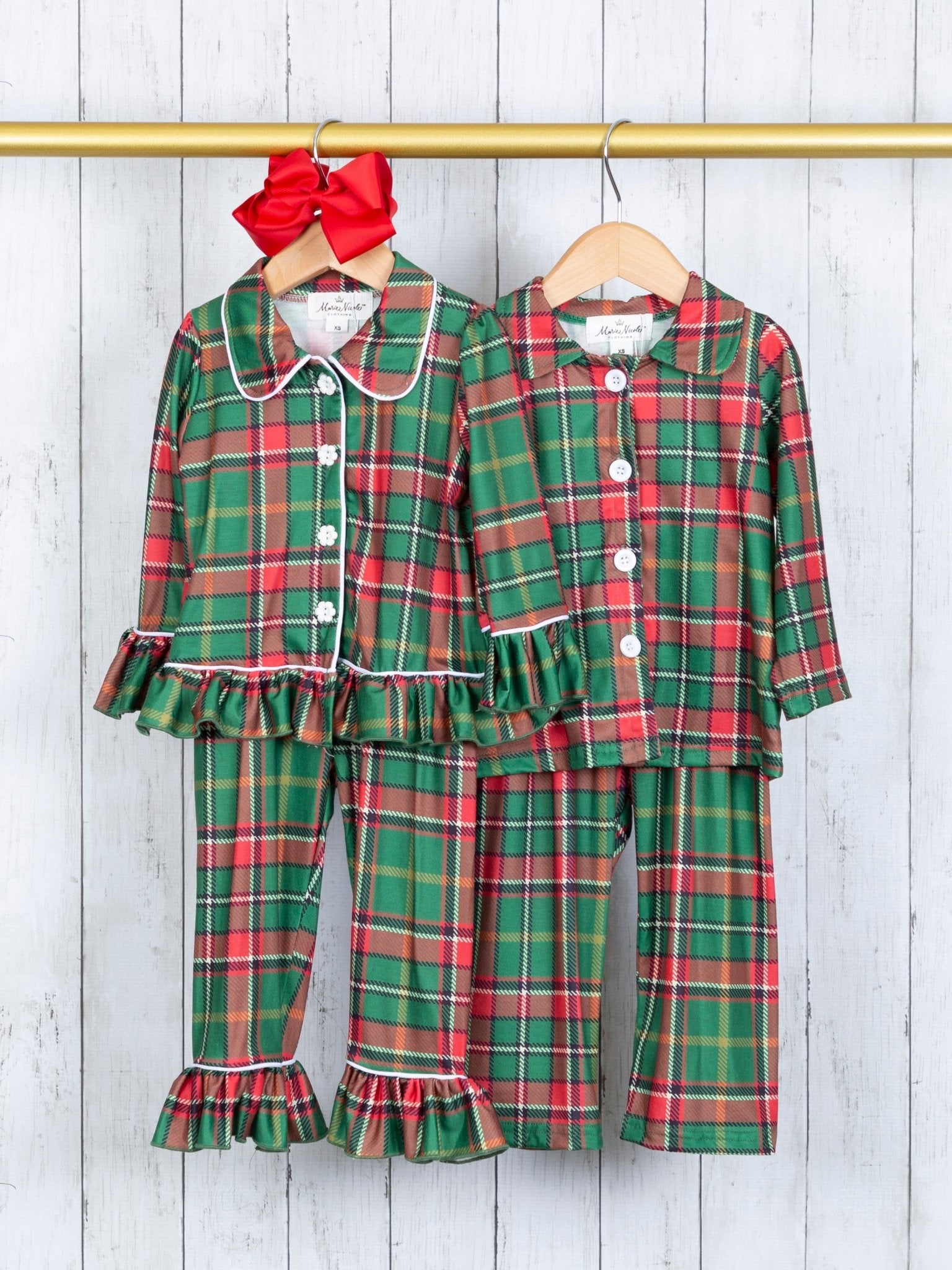 Green & Red Plaid Ruffle Pajamas - Marie Nicole Clothing