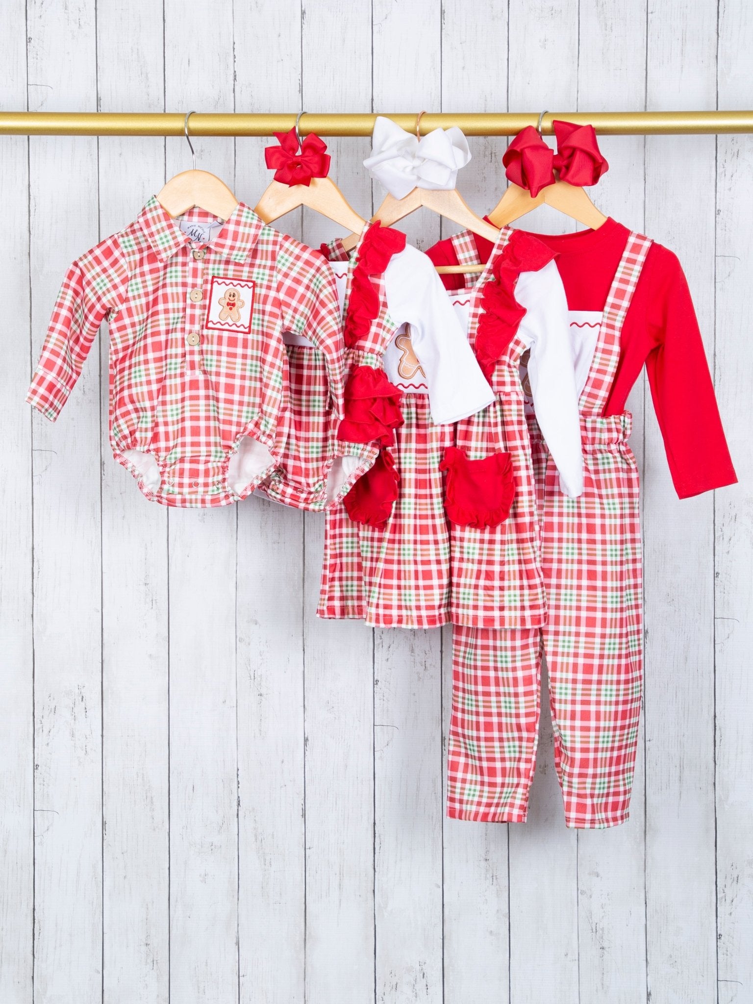 Red Plaid Gingerbread Pocket Ruffle Dress - Marie Nicole Clothing