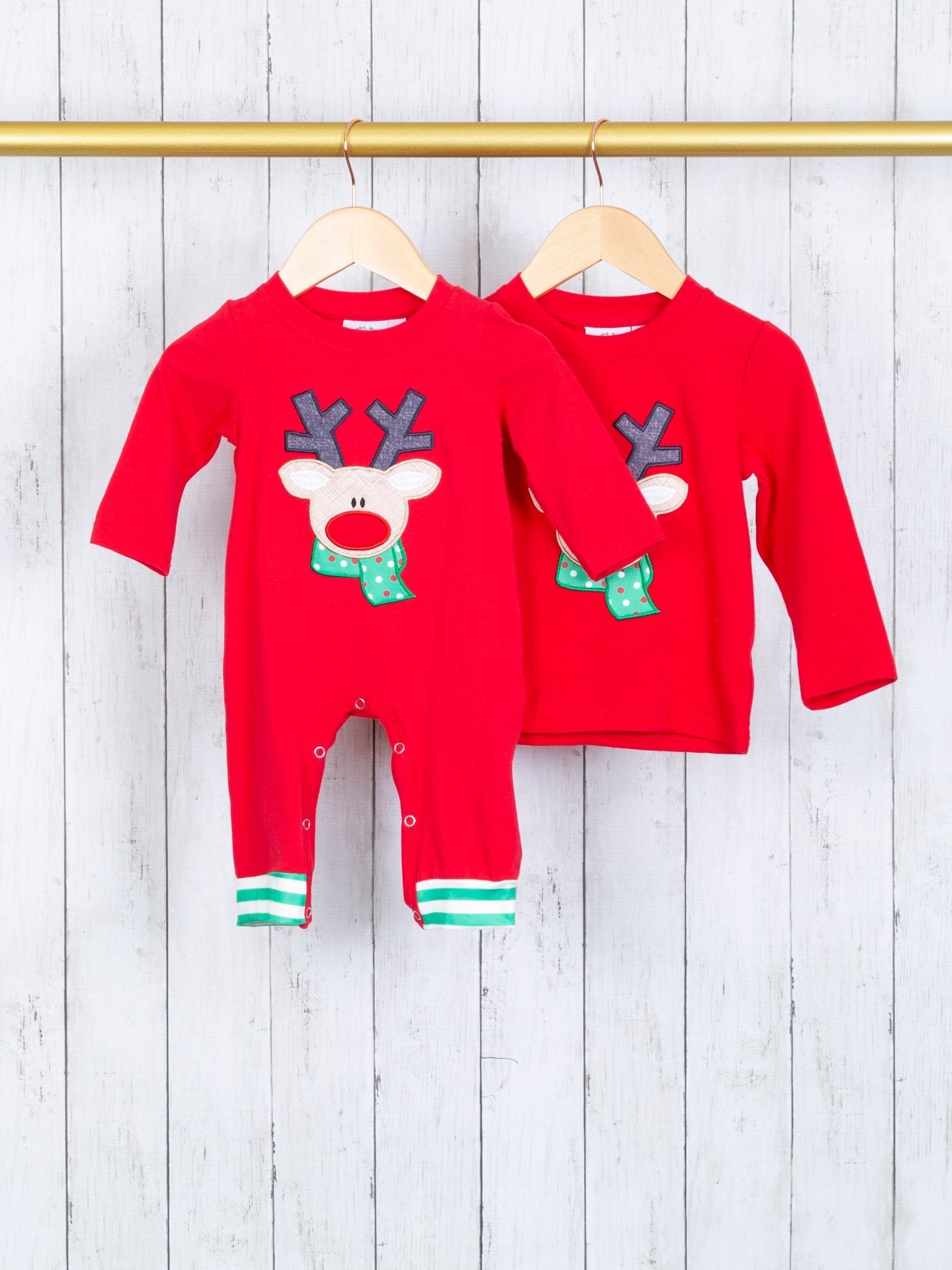 Red & Green Reindeer Romper - Marie Nicole Clothing