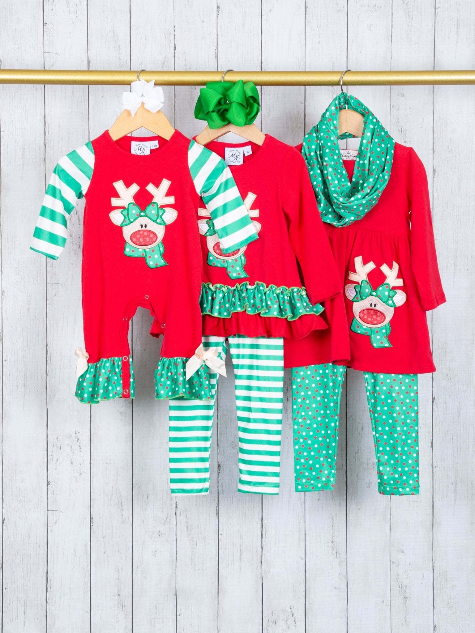 Red & Green Reindeer 3 - Piece Outfit - Marie Nicole Clothing