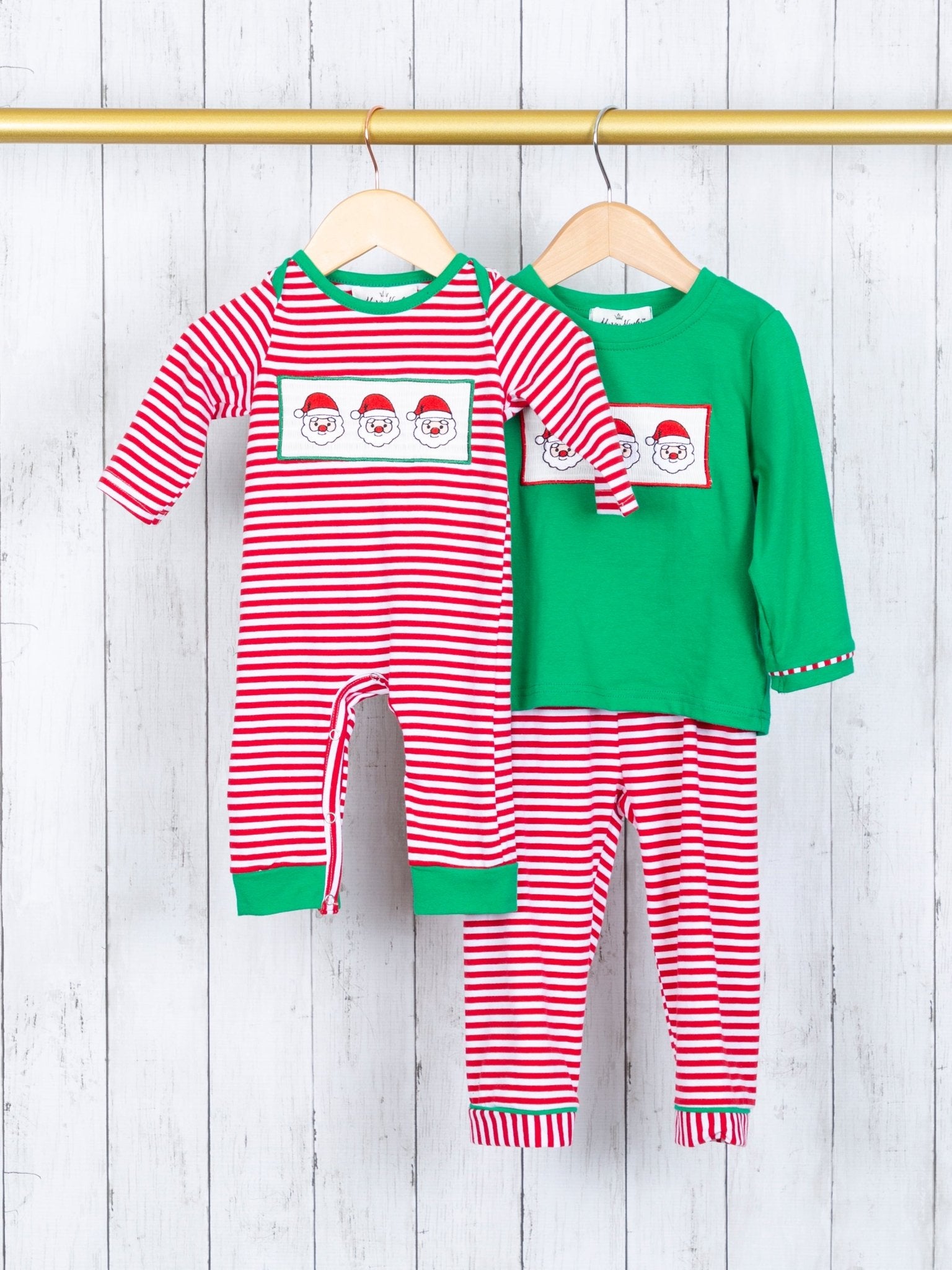 Green Santa Striped Romper - Marie Nicole Clothing