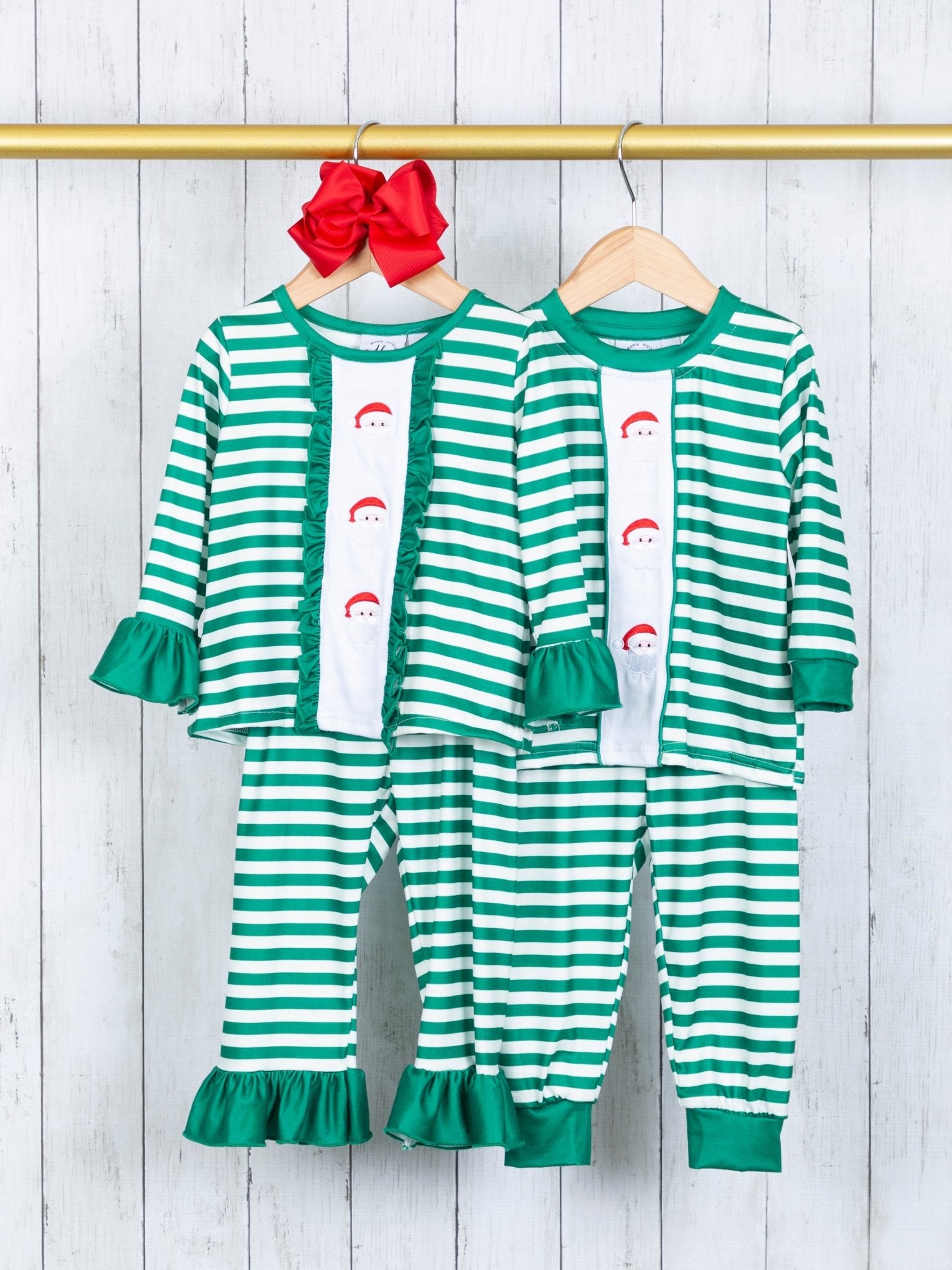 Green Striped Santa Pajamas - Boys & Girls - Marie Nicole Clothing