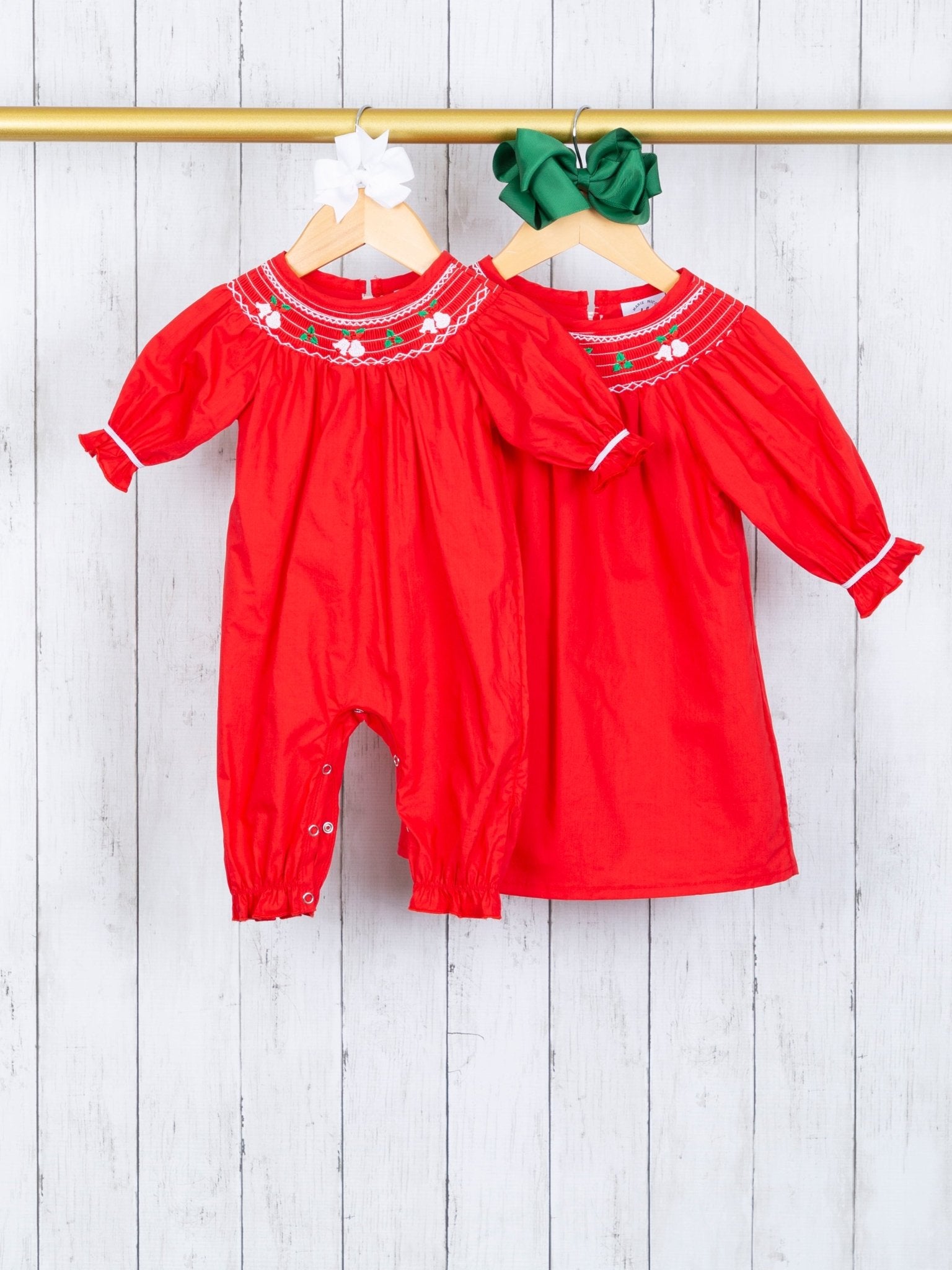 Red Smocked Bell Dress - Marie Nicole Clothing