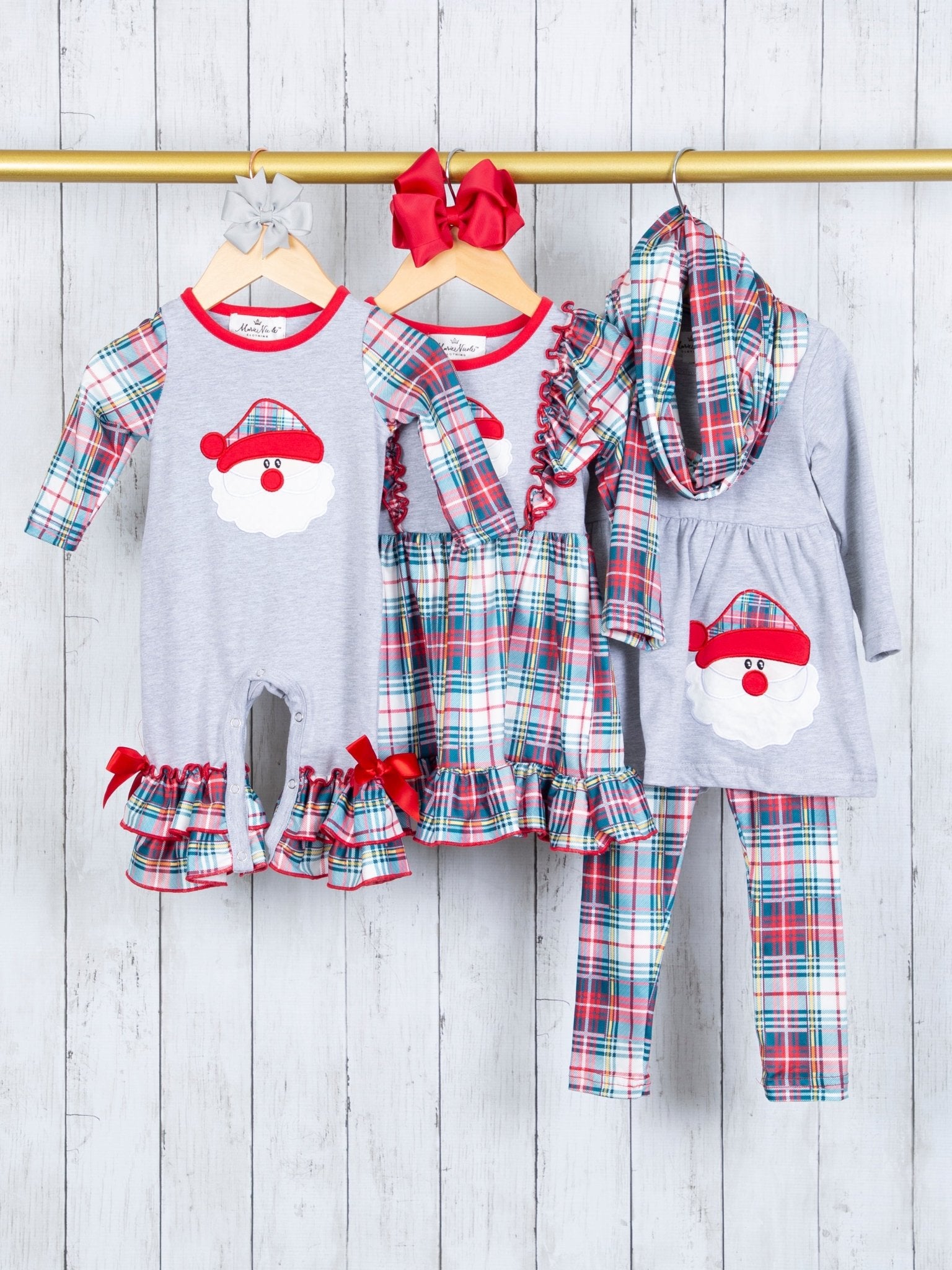 Blue Plaid Santa Ruffle Dress - Marie Nicole Clothing