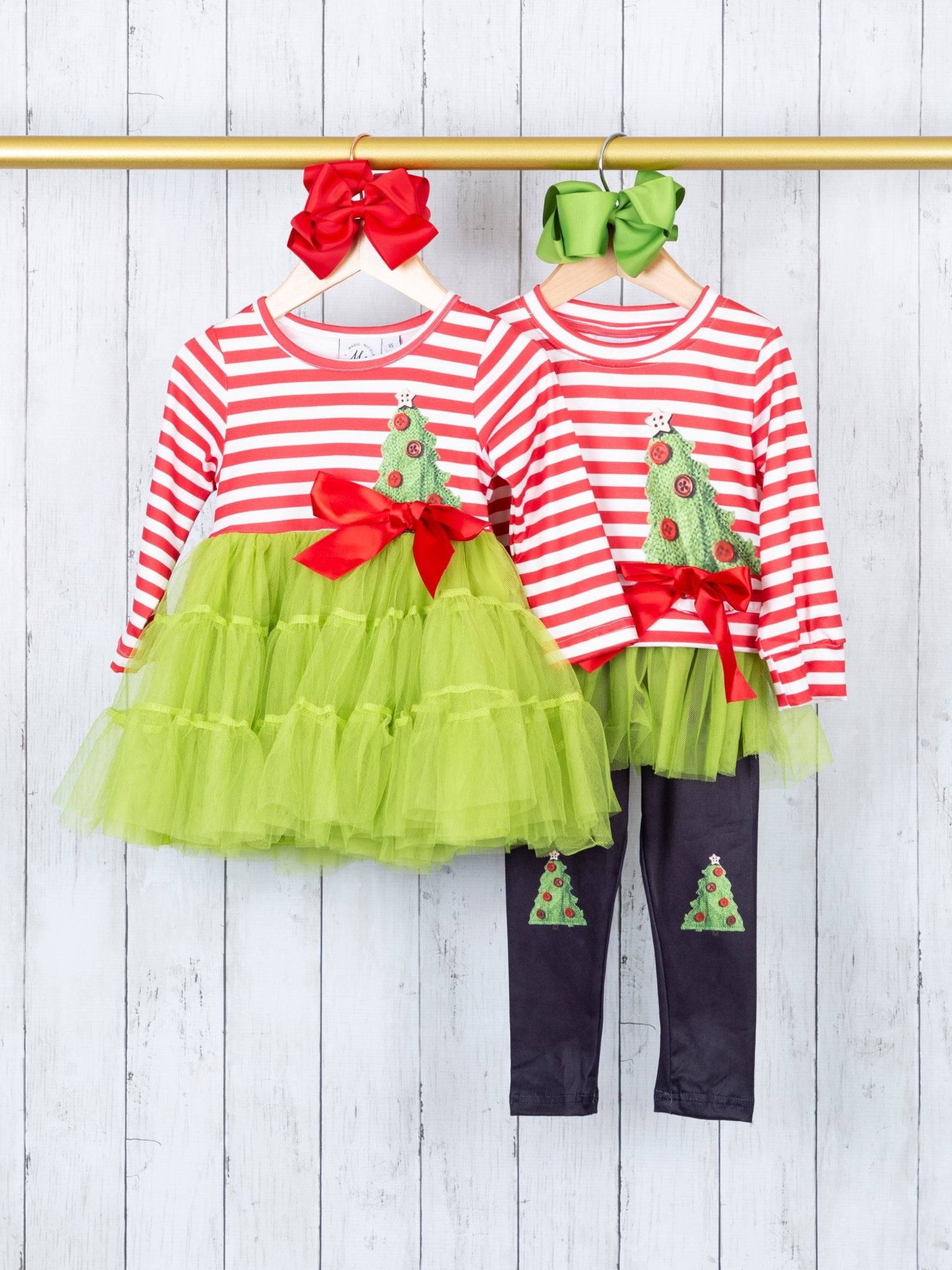 Red Striped Christmas Tree Tulle Dress - Marie Nicole Clothing
