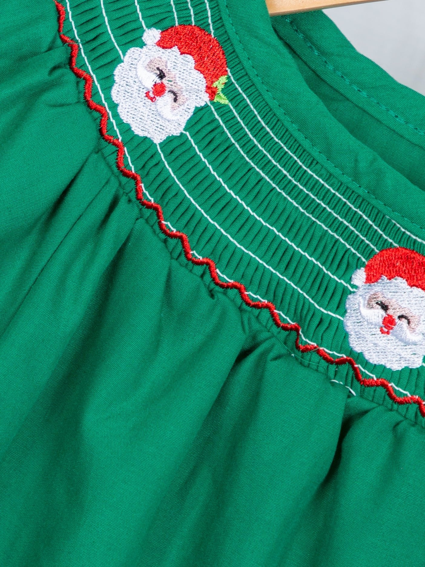 Green Smocked Santa Dress - Marie Nicole Clothing