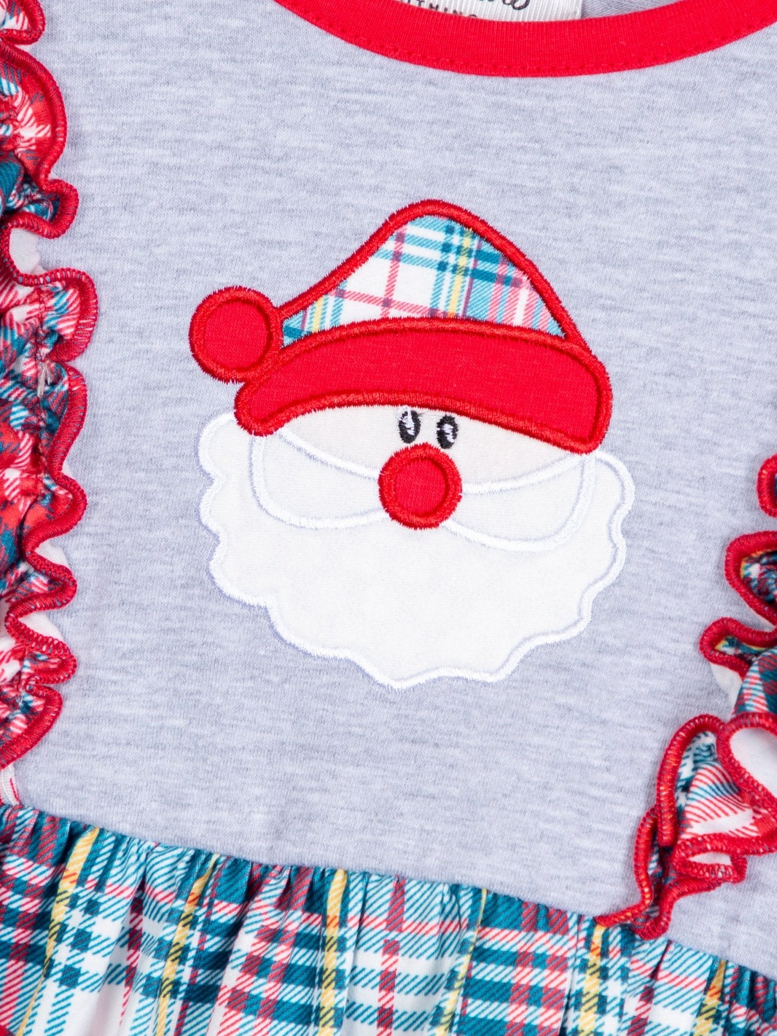 Blue Plaid Santa Ruffle Dress - Marie Nicole Clothing