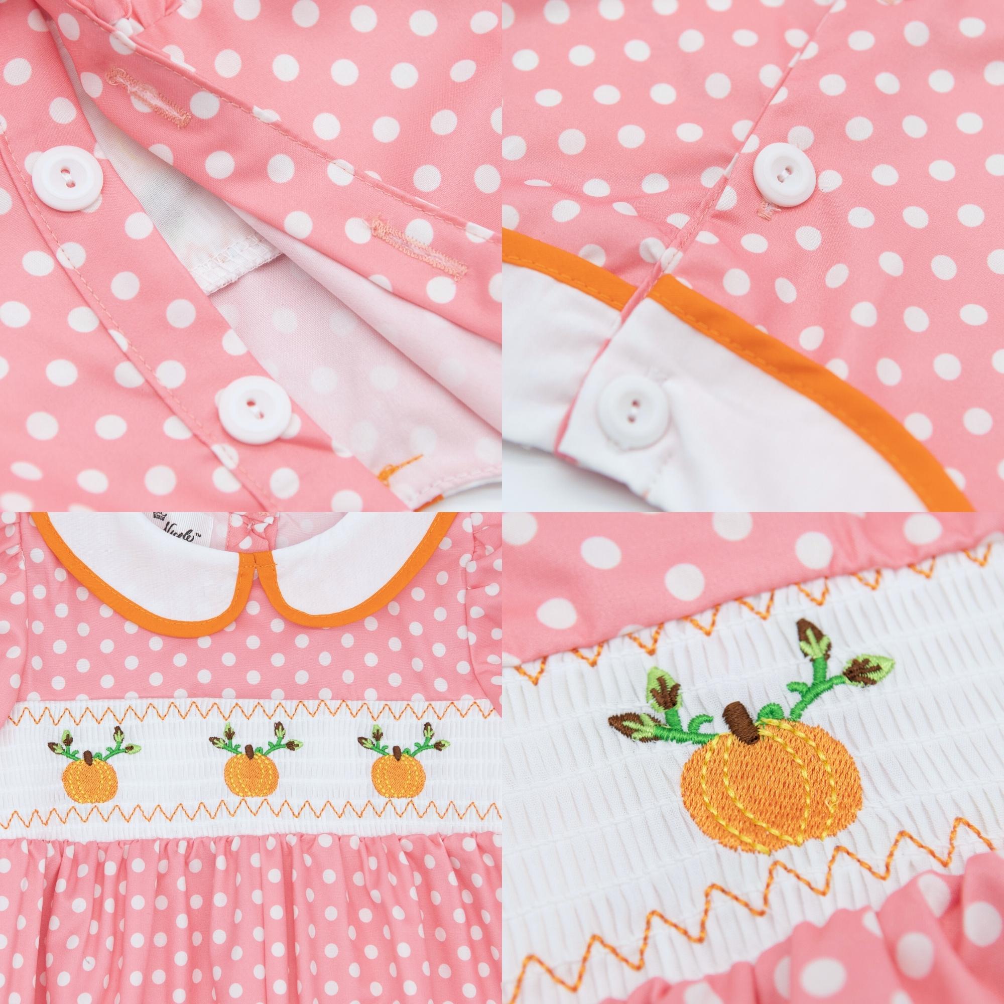 Pink Polka Dotted Smocked Pumpkin Dress - Marie Nicole Clothing