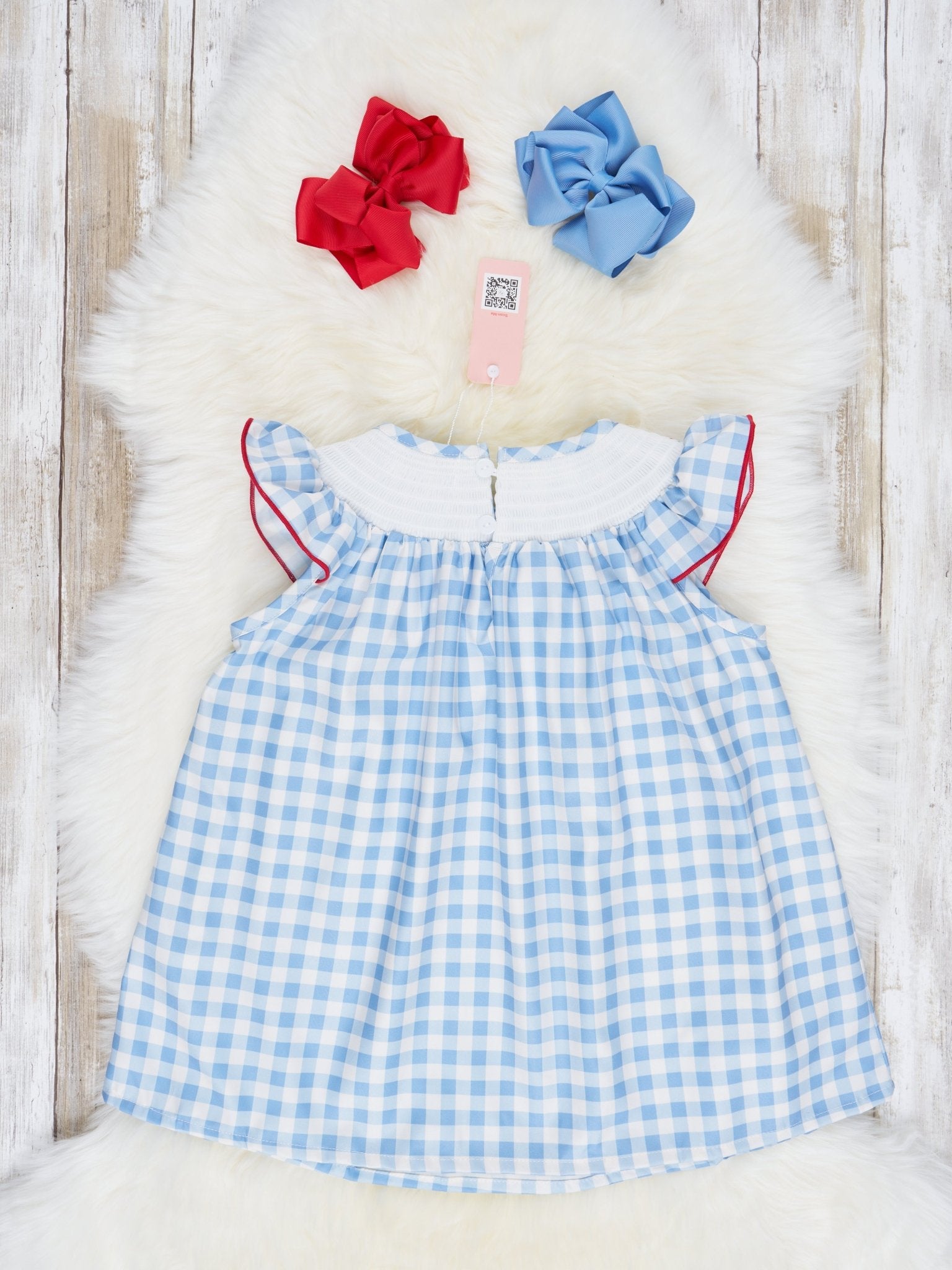 Gingham "I Love Mom" Smocked Dress - Marie Nicole Clothing