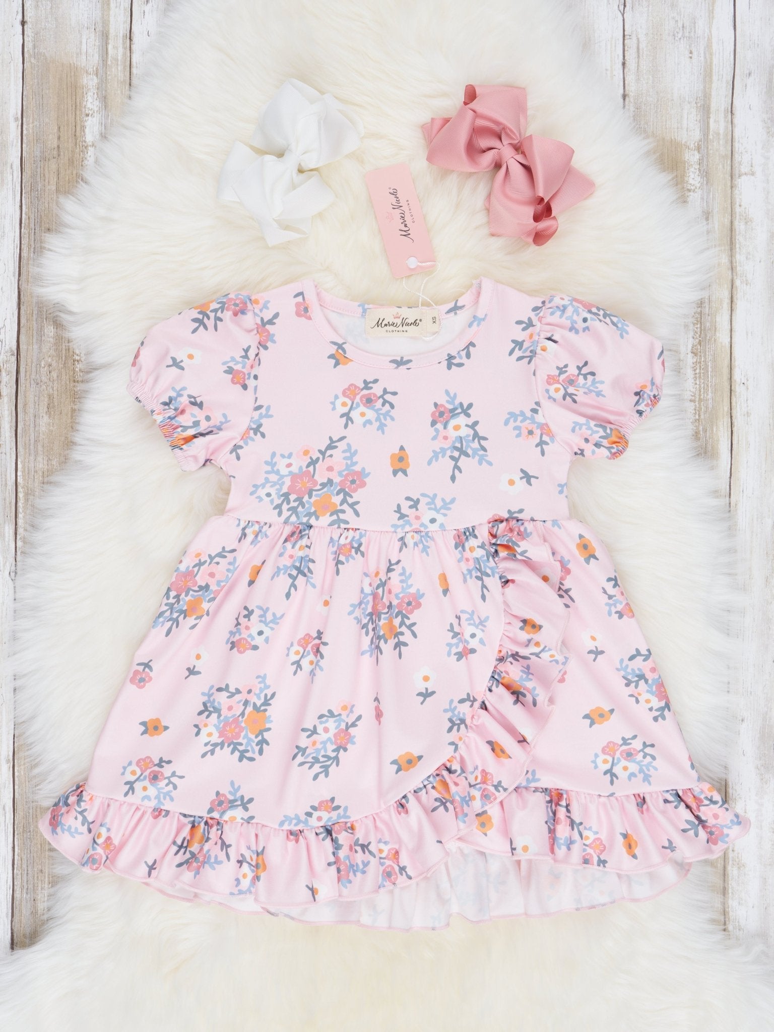Peach Floral Ruffle Dress - Marie Nicole Clothing