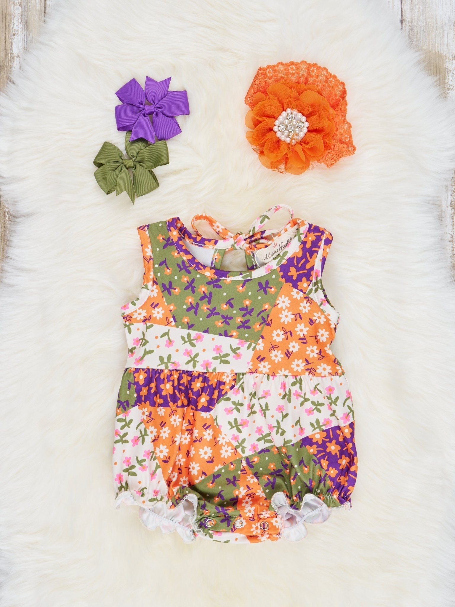 Geometric Floral Ruffle Bubble Romper - Marie Nicole Clothing