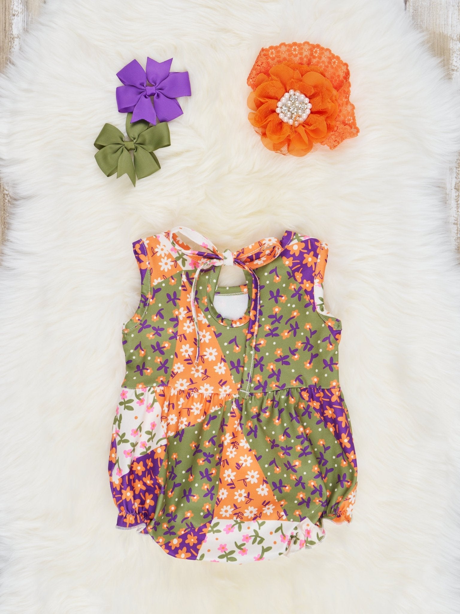 Geometric Floral Ruffle Bubble Romper - Marie Nicole Clothing