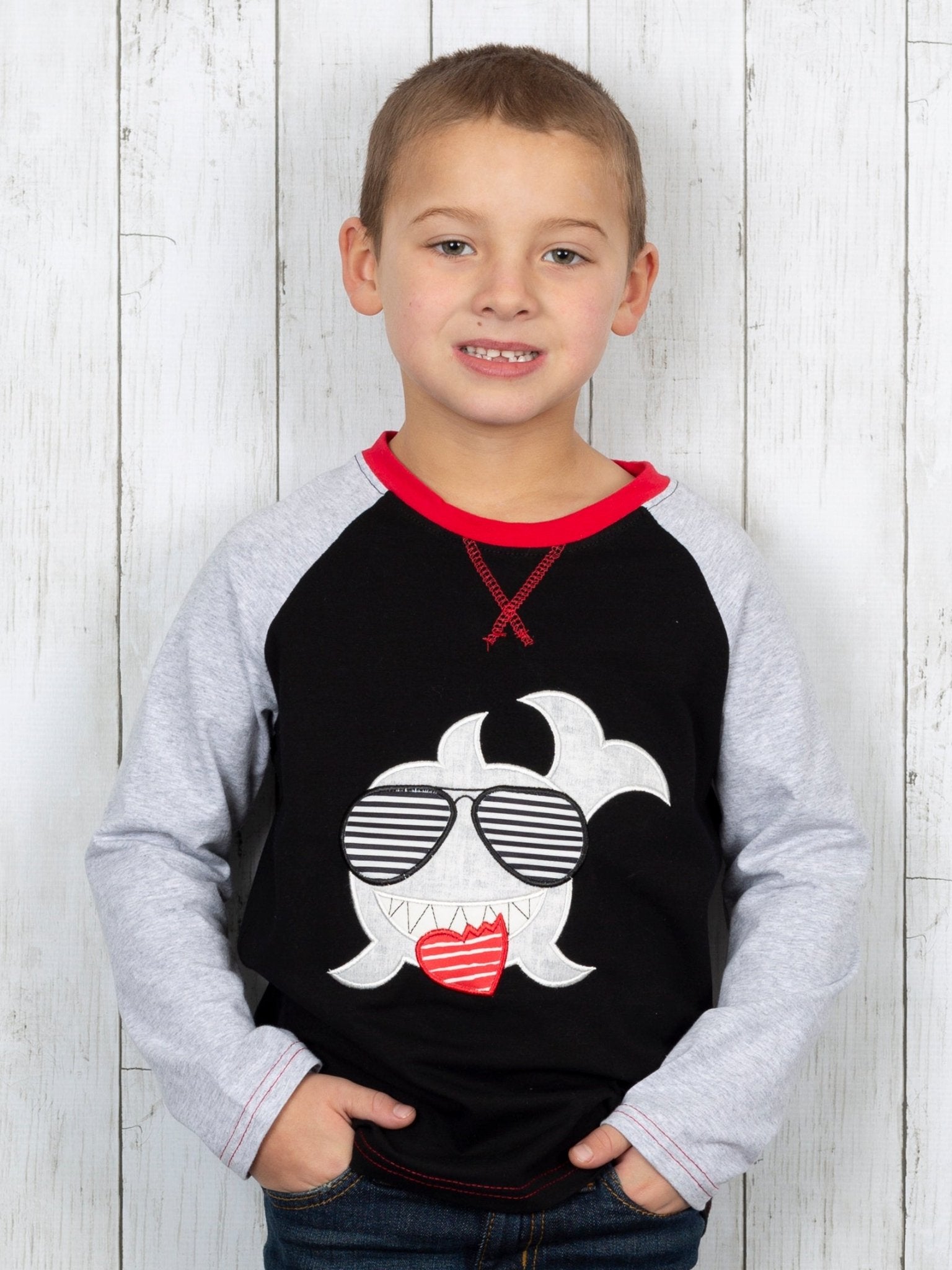 Love Bite Shark Raglan Shirt - Marie Nicole Clothing