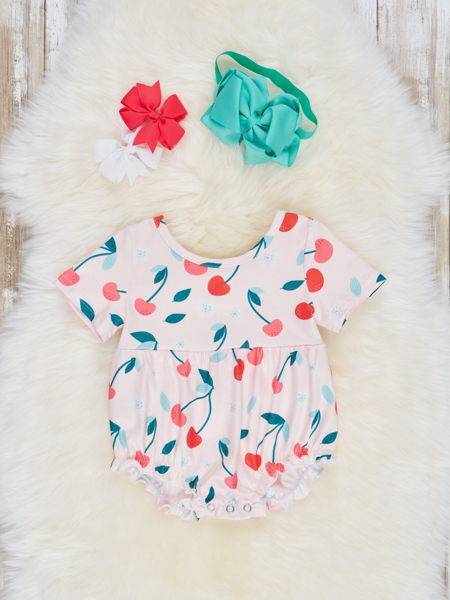 Cherries Ruffle Bubble Romper - Marie Nicole Clothing