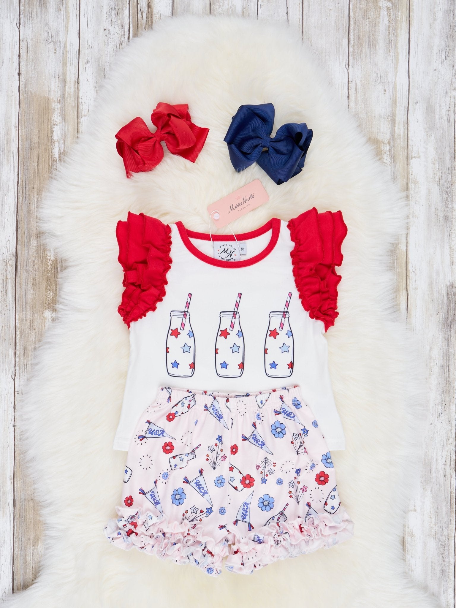 Patriotic Floral Icing Ruffle Outfit - Marie Nicole Clothing