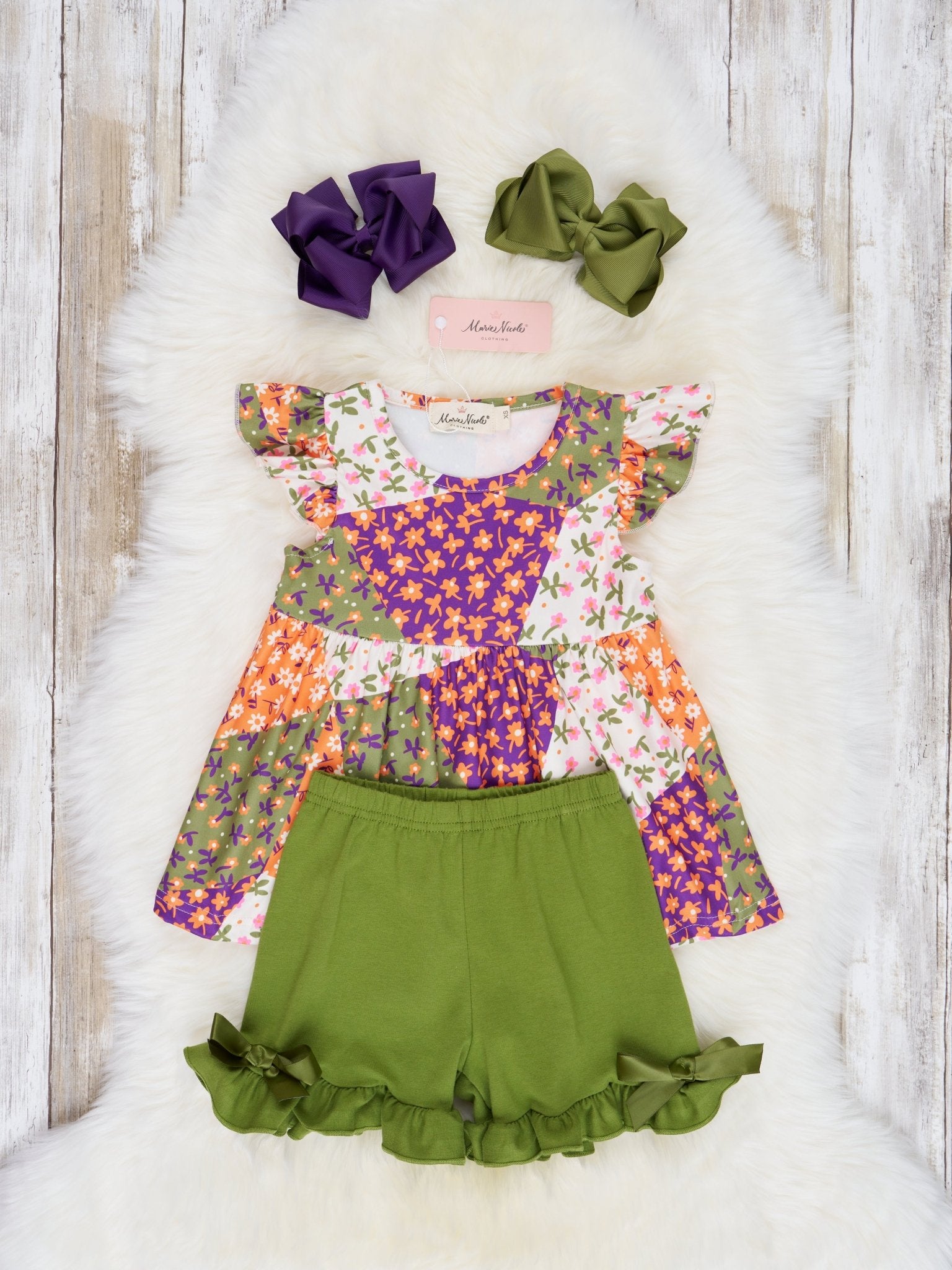 Geometric Floral Ruffle Outfit - Marie Nicole Clothing