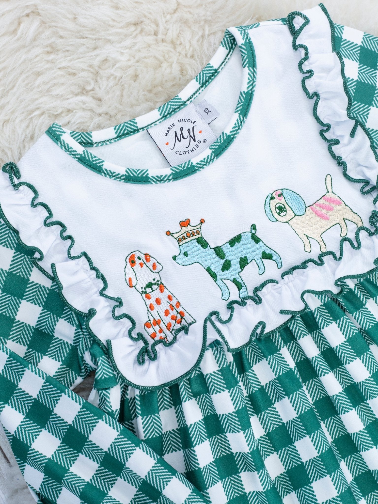 MNC Royal Pups™ Green Gingham Pocket Dress - Marie Nicole Clothing