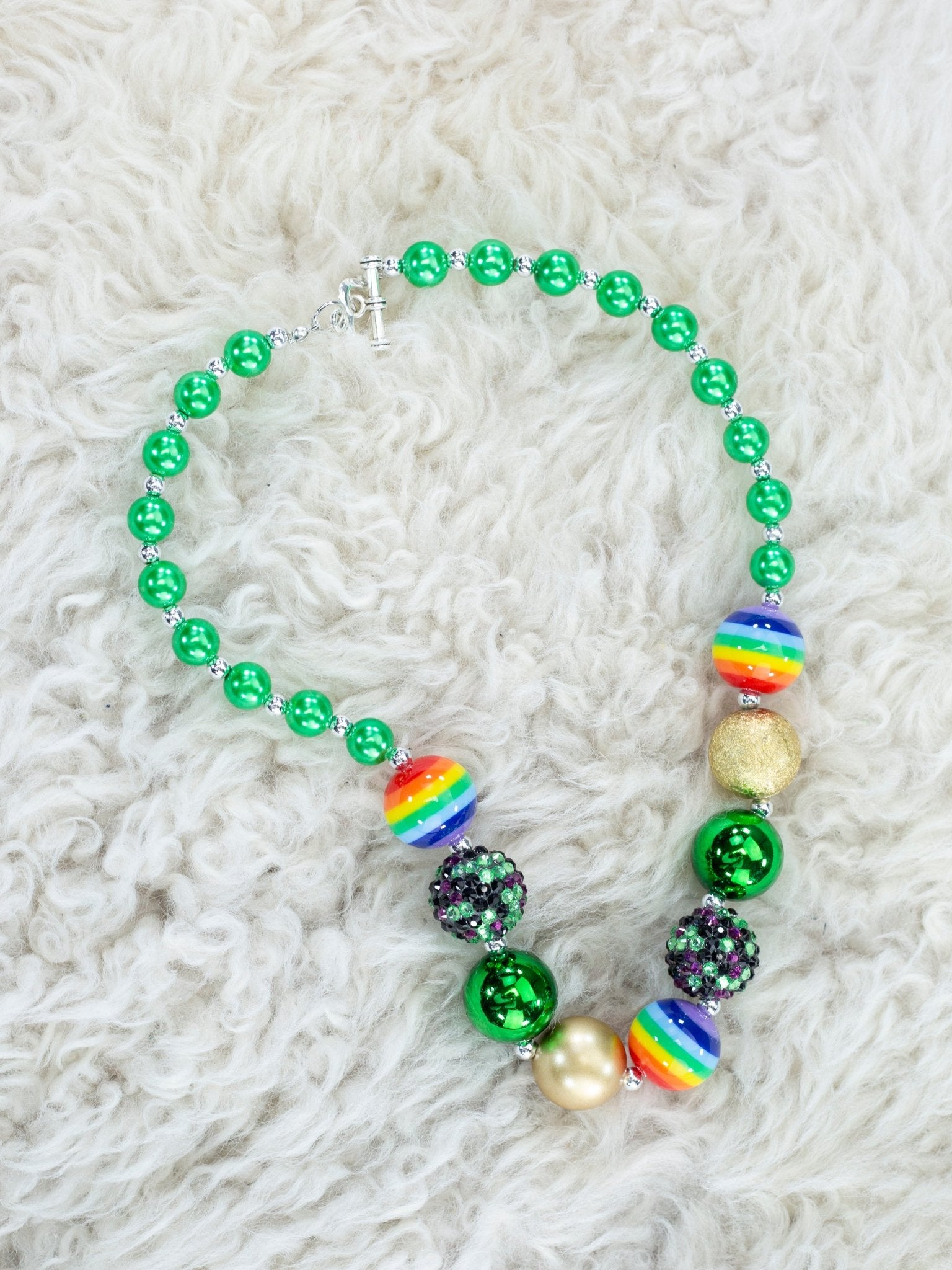 Green & Gold Rainbow Bubblegum Necklace - Marie Nicole Clothing