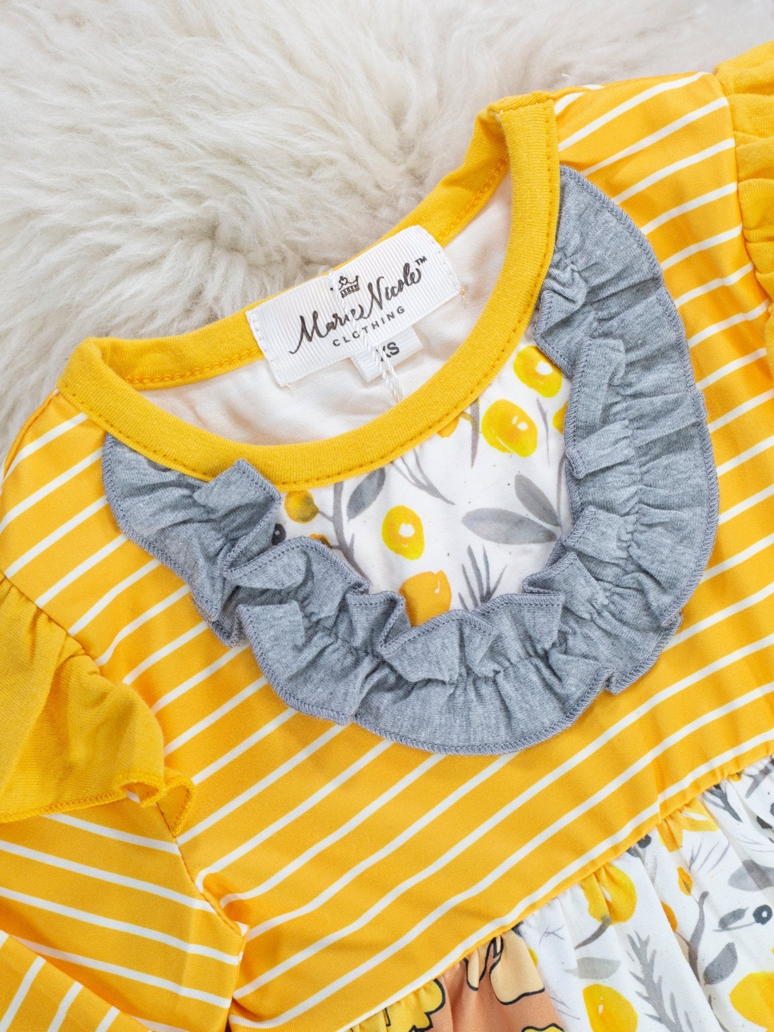 Mustard Floral Raglan Tunic & Icing Ruffle Leggings Outfit - Marie Nicole Clothing