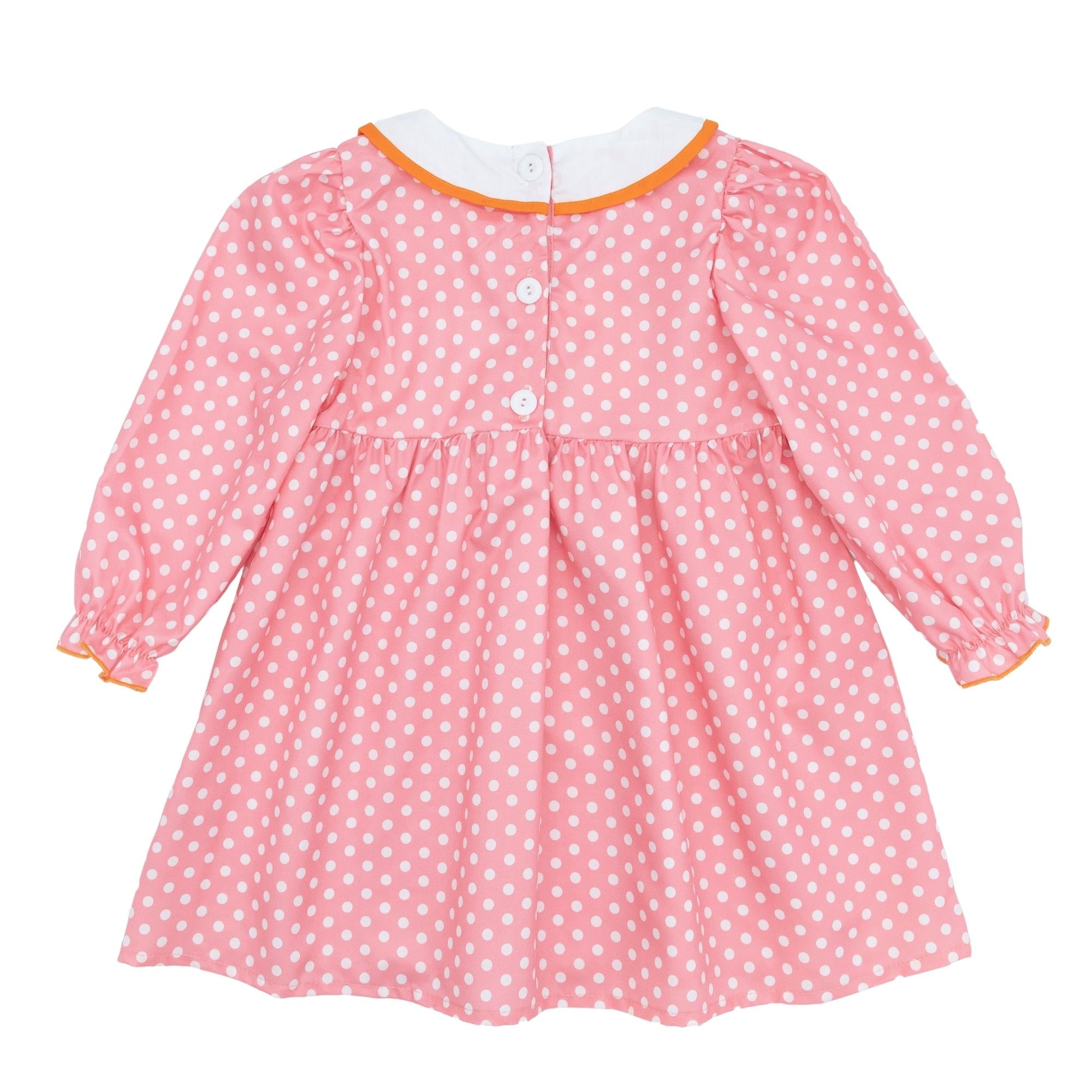 Pink Polka Dotted Smocked Pumpkin Dress - Marie Nicole Clothing