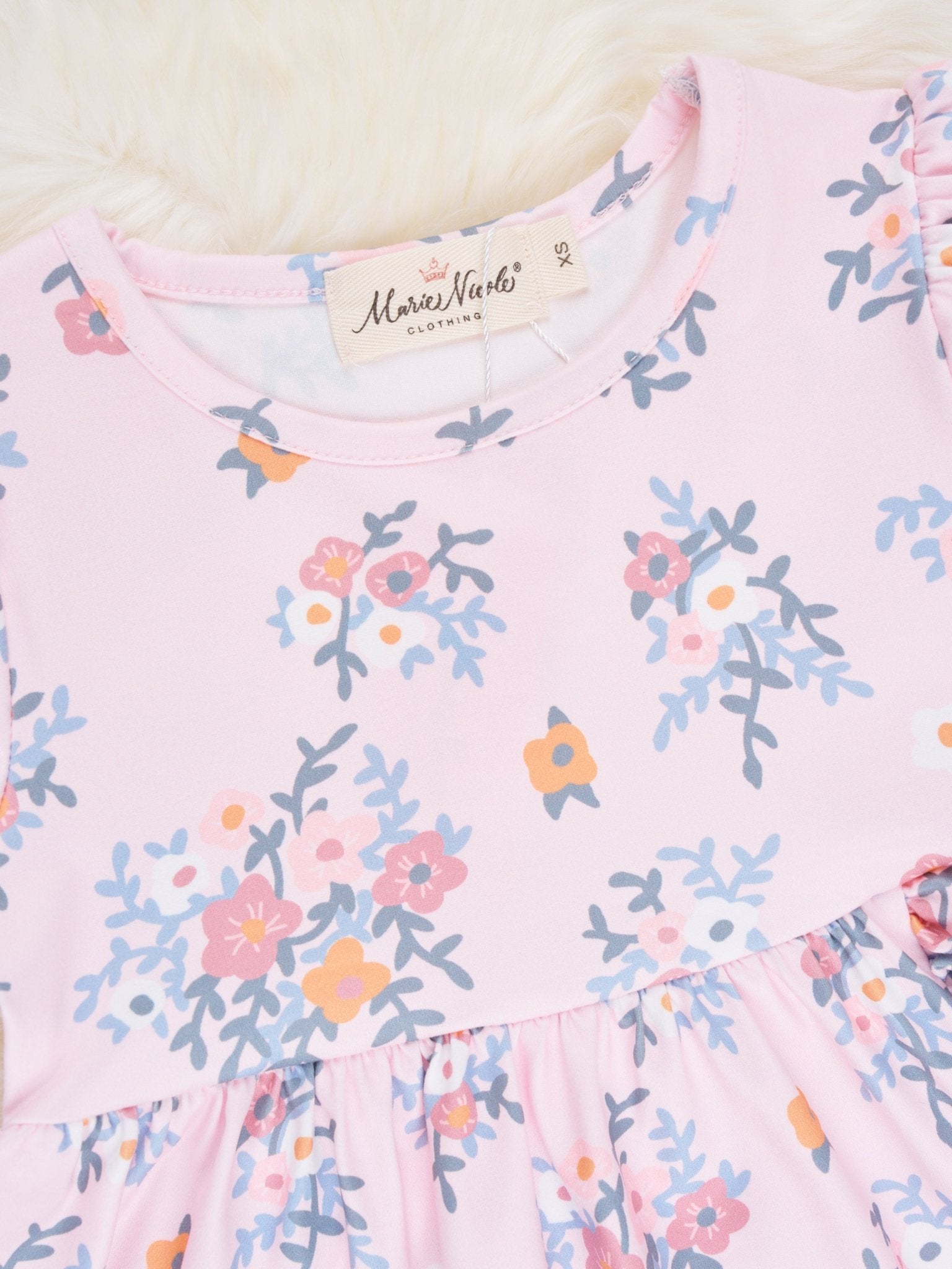 Peach Floral Ruffle Dress - Marie Nicole Clothing