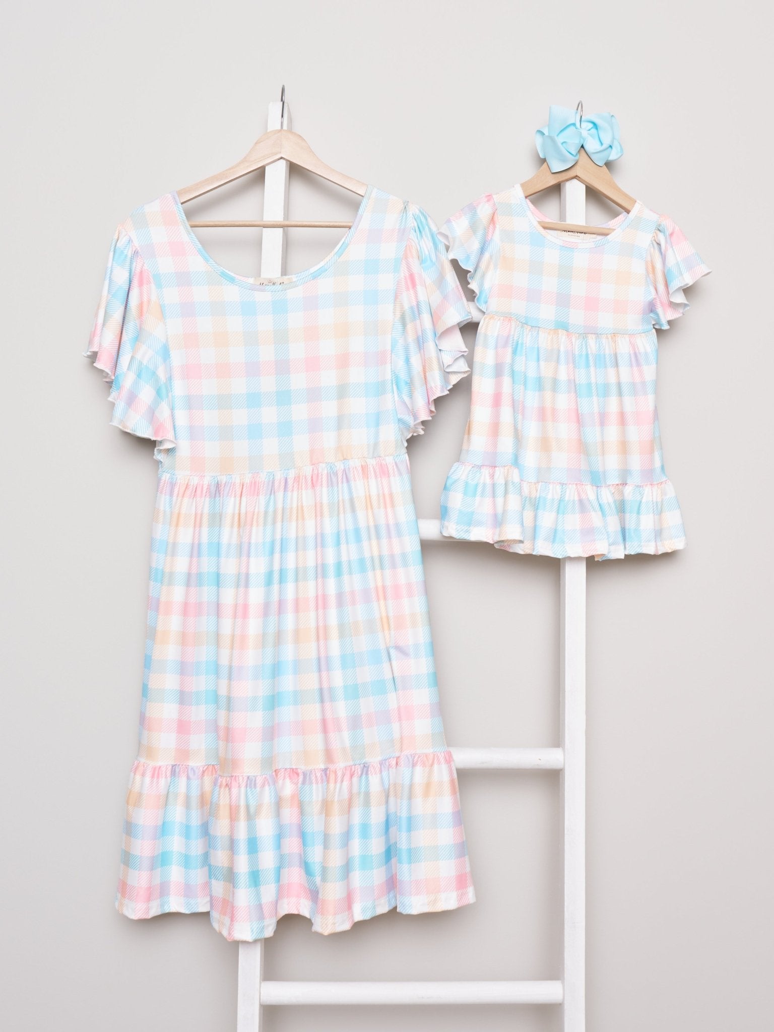 Mom & Me Pastel Gingham Ruffle Dress - Marie Nicole Clothing