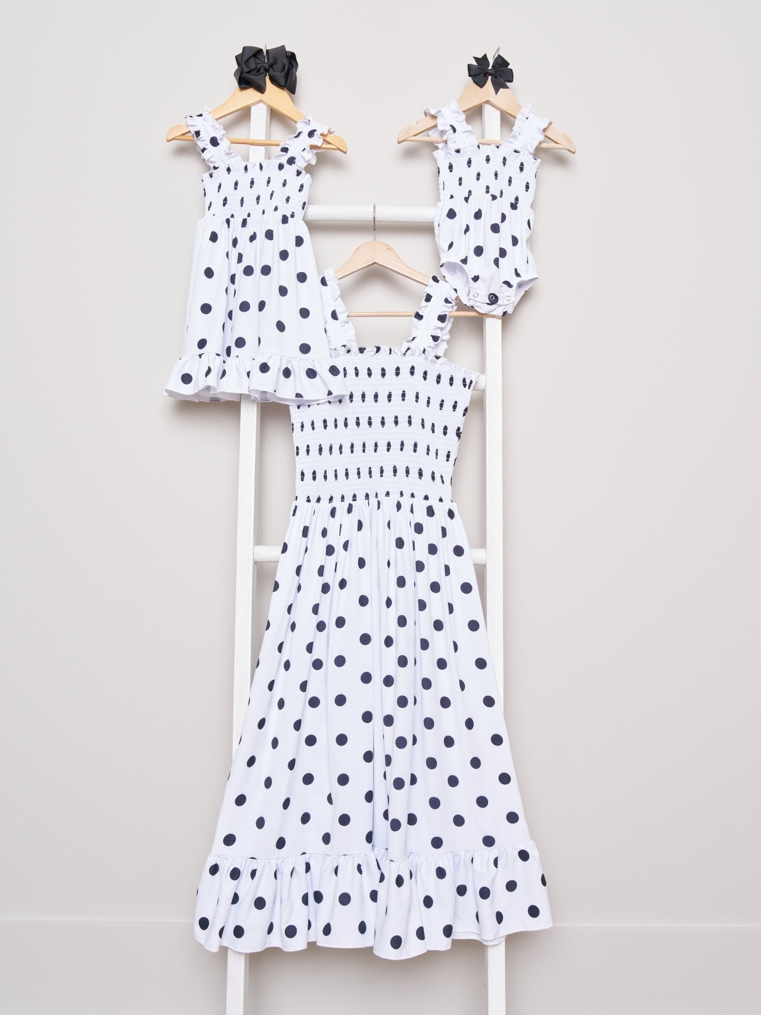 Mom & Me Smocked Polka Dot Dress & Bubble - Marie Nicole Clothing