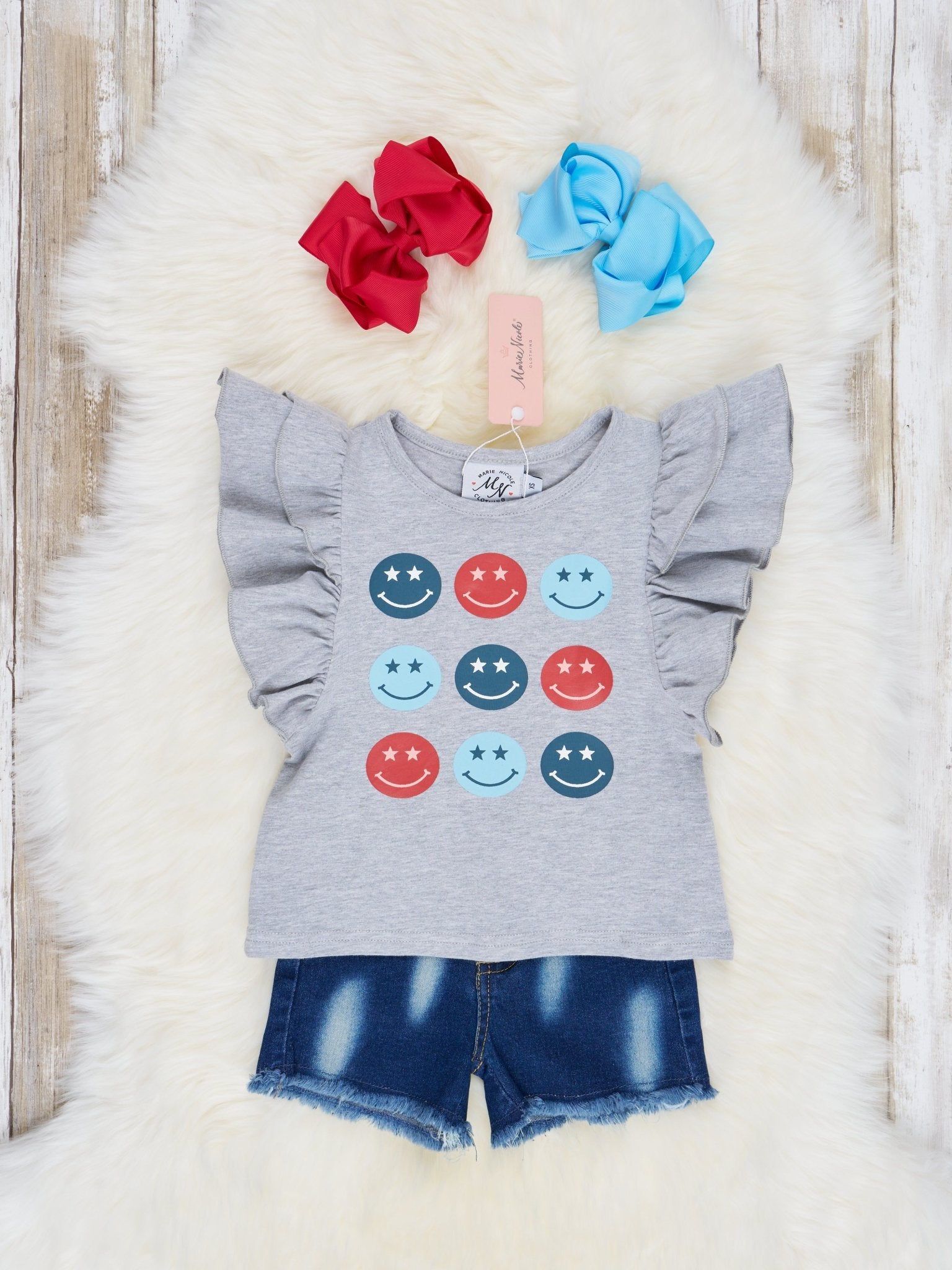 Smiley Ruffle Denim Outfit - Marie Nicole Clothing