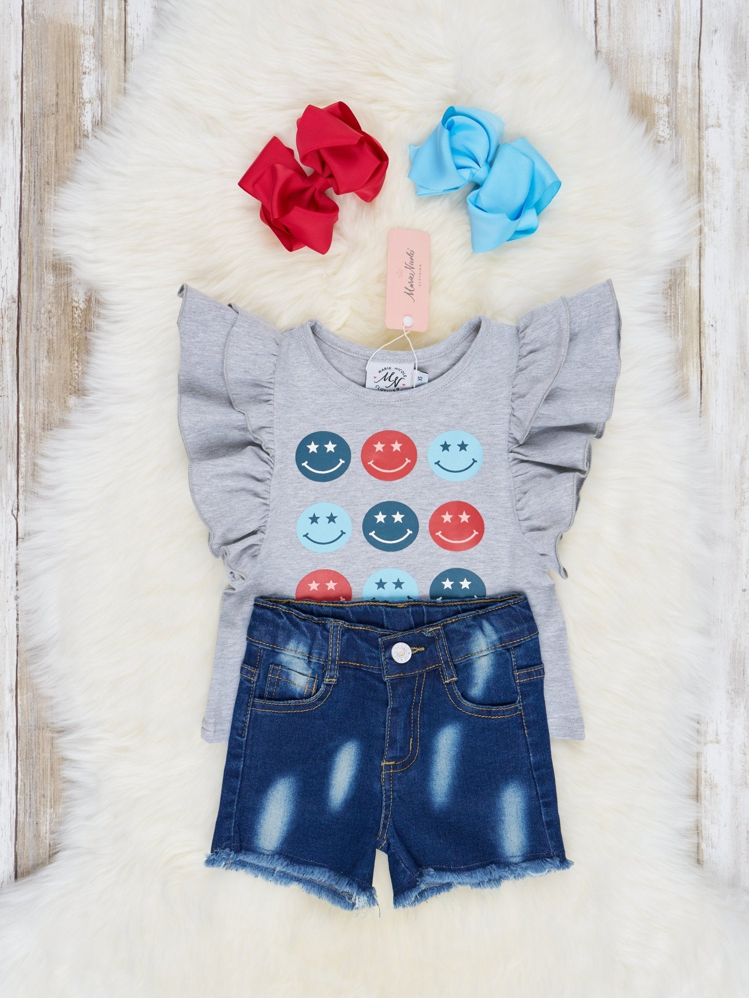 Smiley Ruffle Denim Outfit - Marie Nicole Clothing