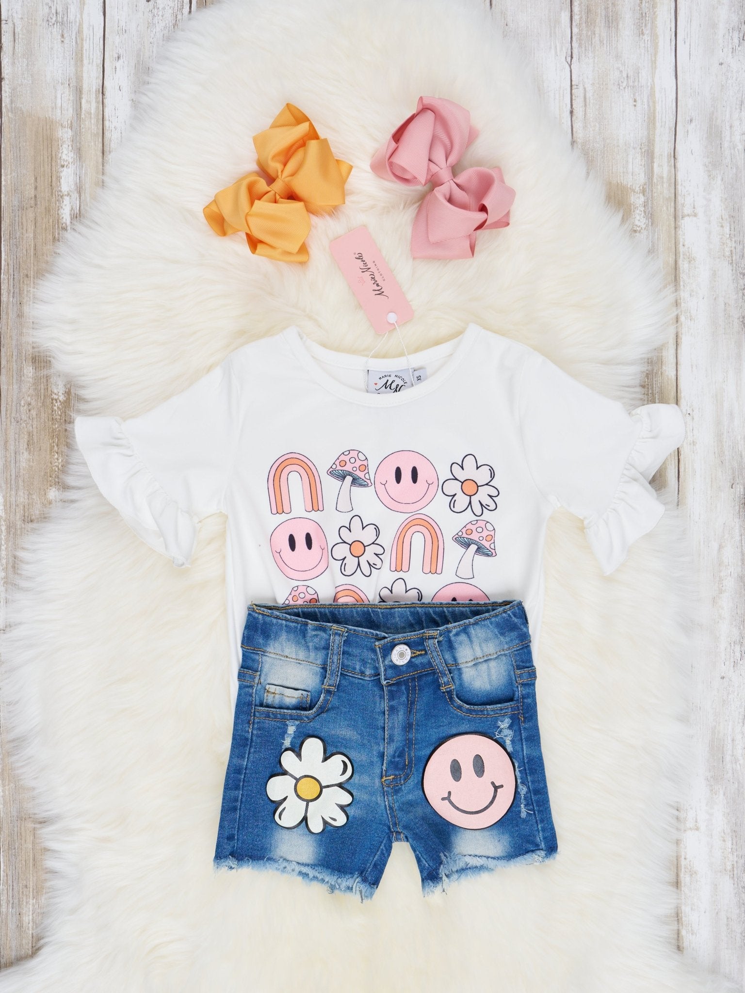 Retro Smiley Denim Outfit - Marie Nicole Clothing