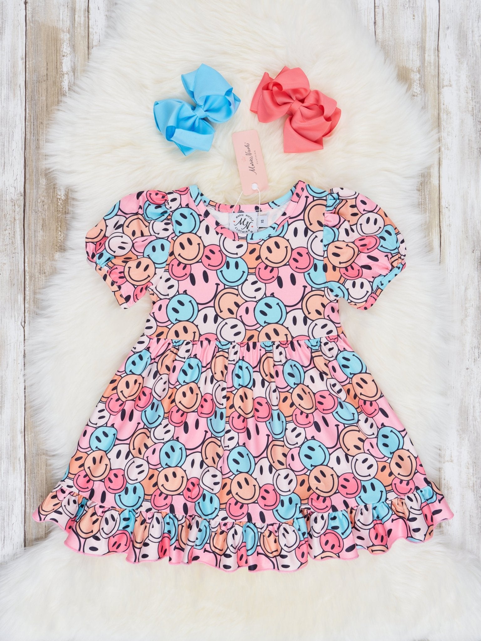 Bright Smiley Ruffle Dress - Marie Nicole Clothing